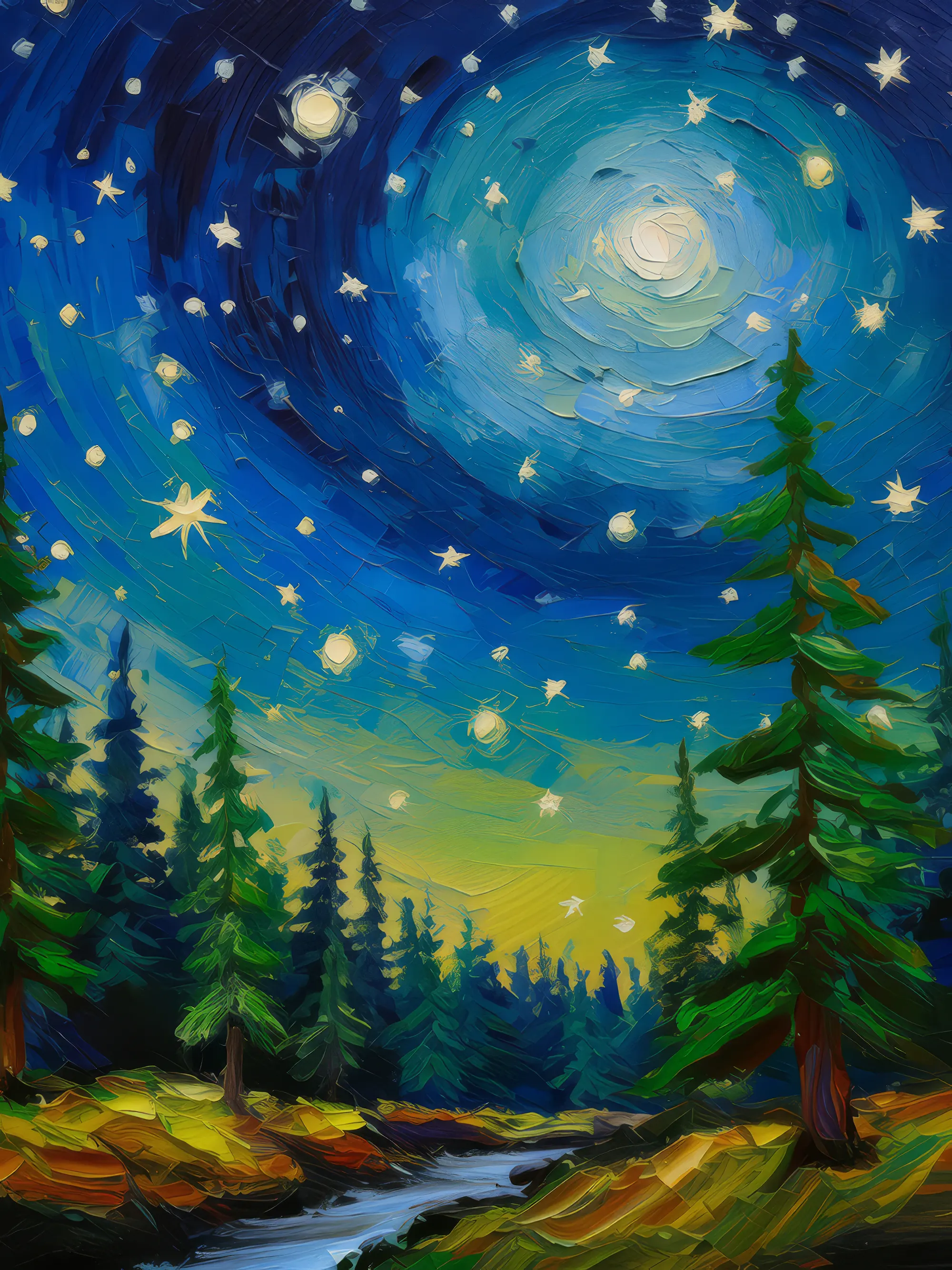 Painting: Boreal Forest Under Stars
