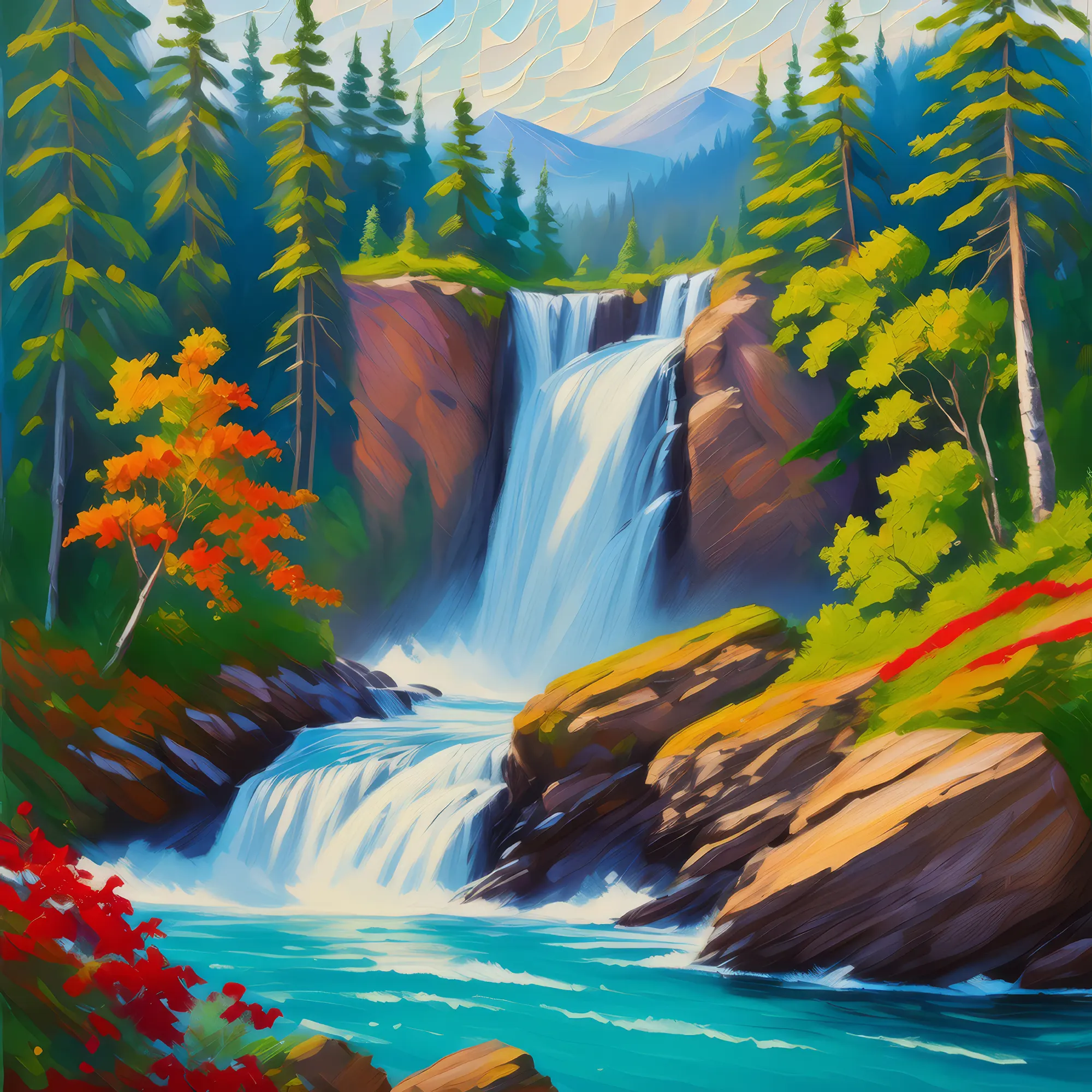 Painting: Boreal Forest Waterfall