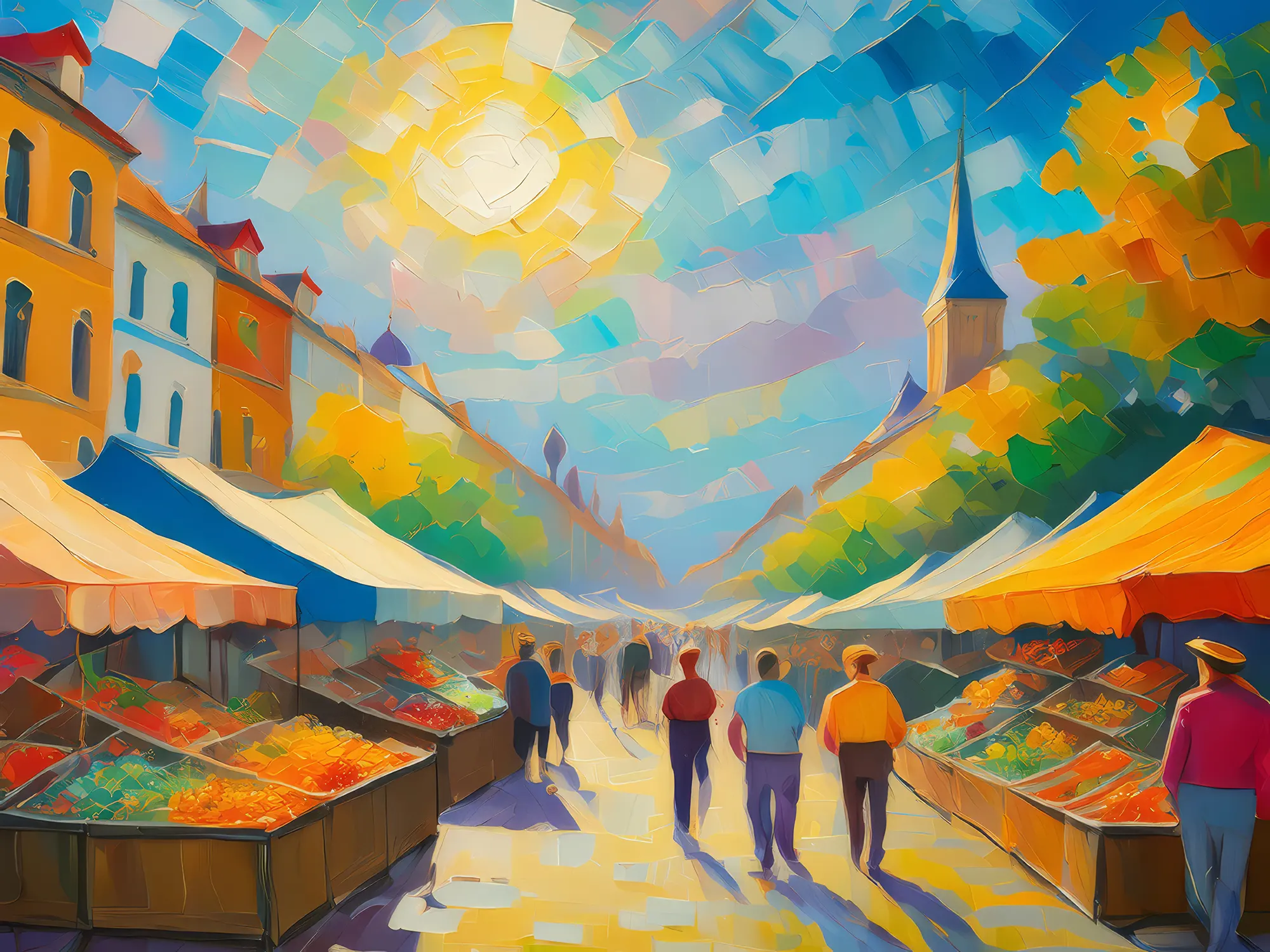 Painting: Bustling City Market