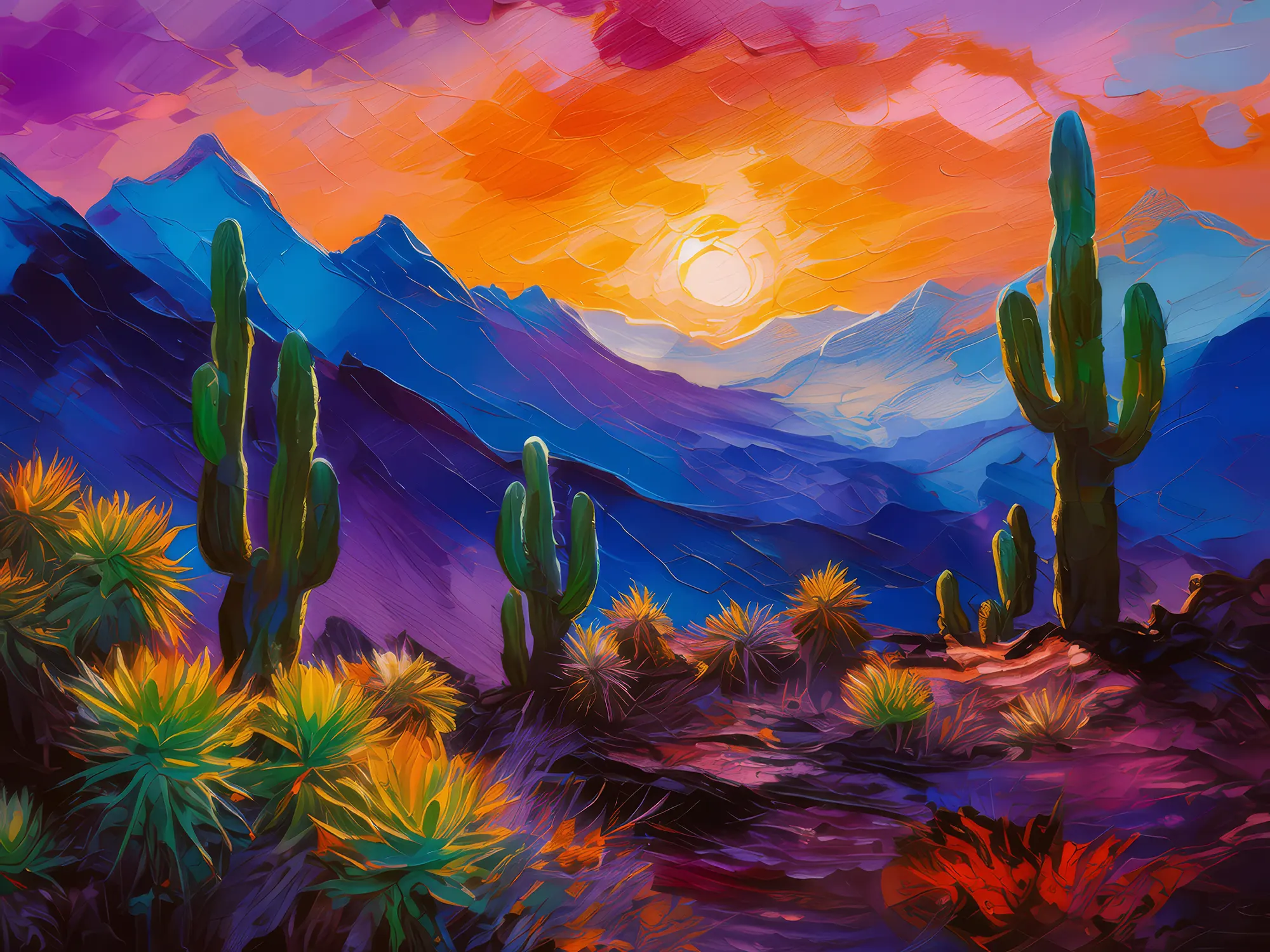 Painting: Cacti Silhouettes at Dusk