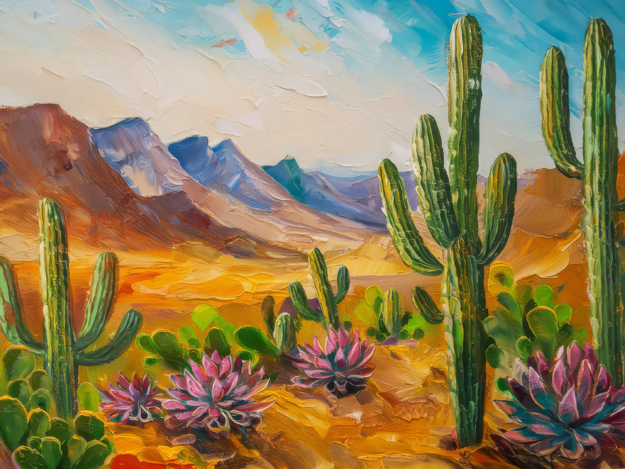 Painting: Cactus and Mountains