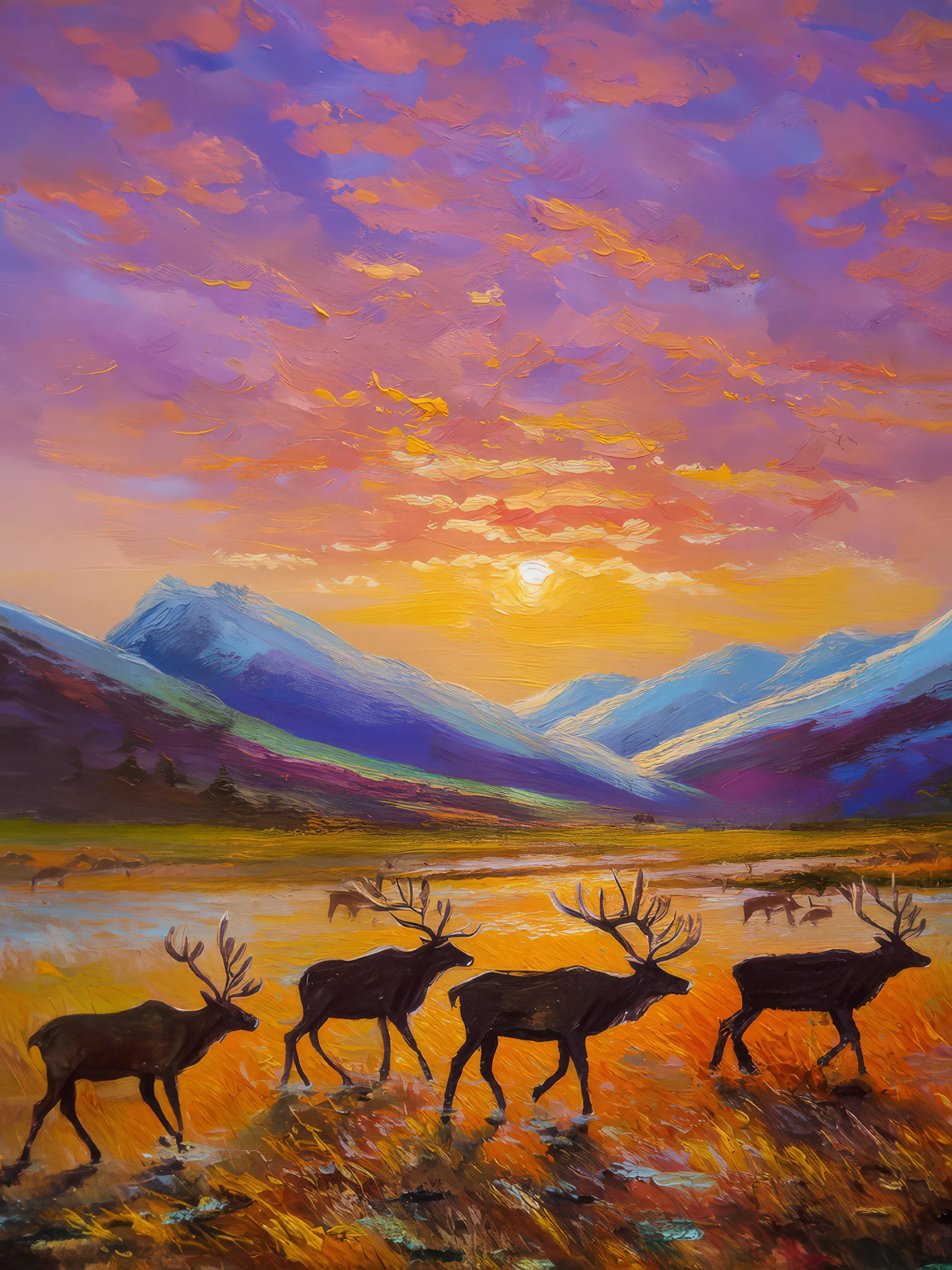 Painting: Caribou Herd at Dusk