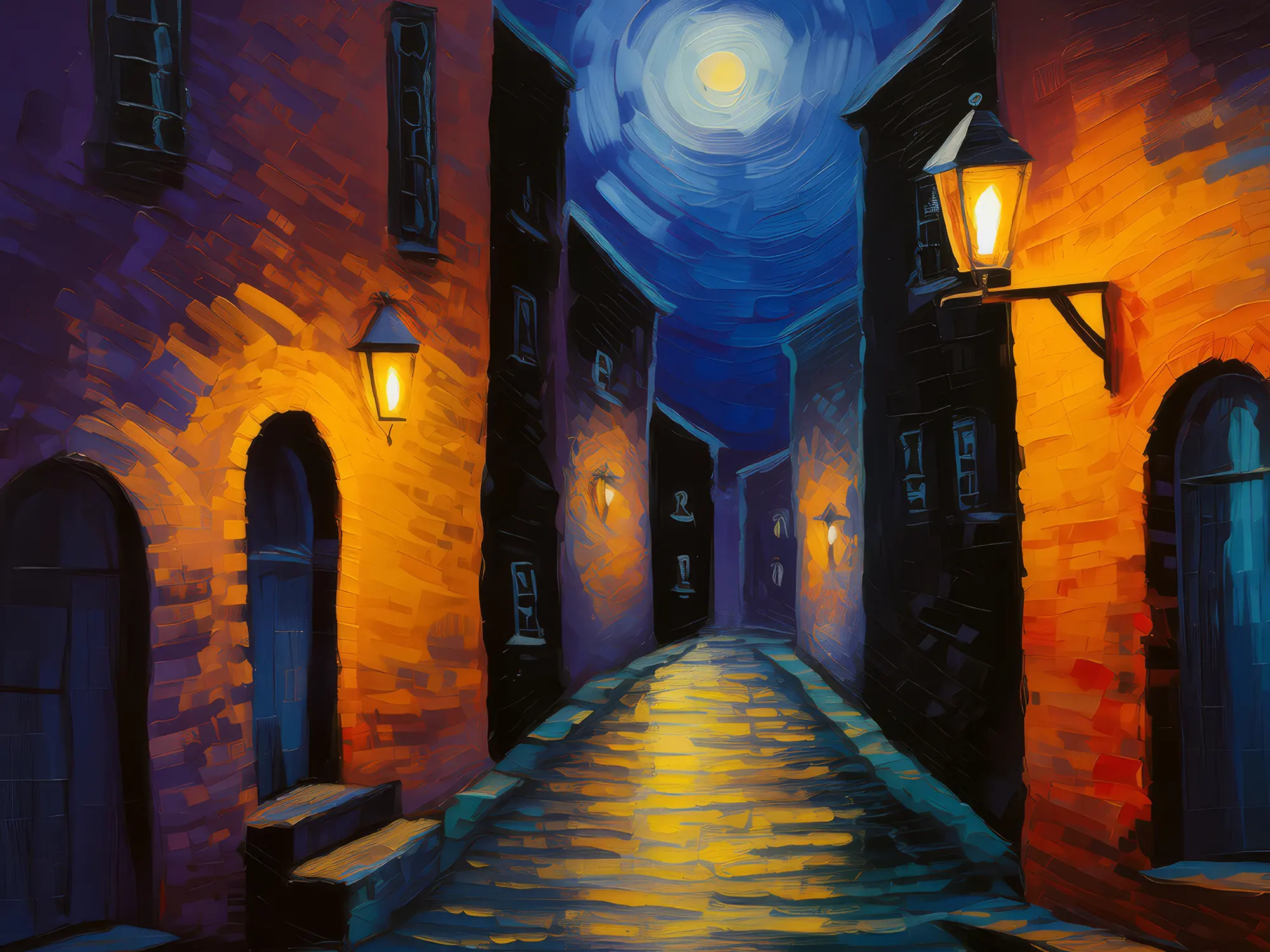 Painting: City Alley at Midnight