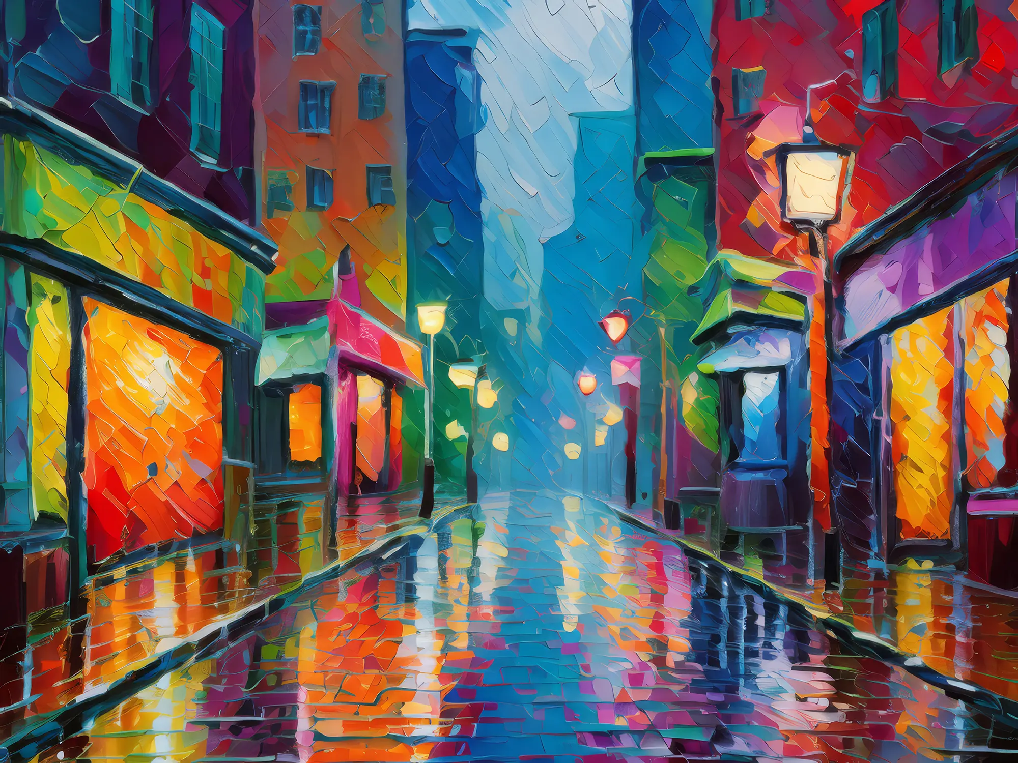 Painting: City Alley in Rain