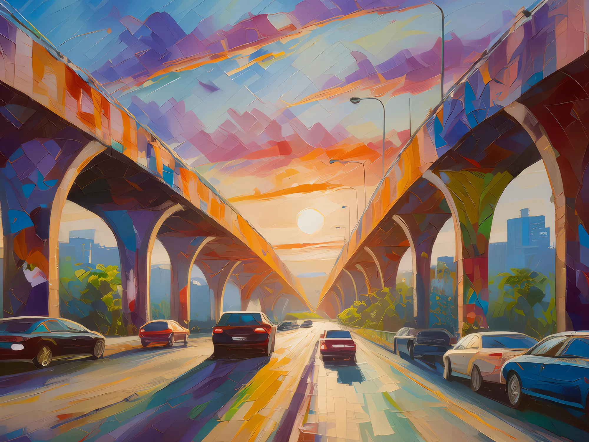 Painting: City Overpass at Dawn