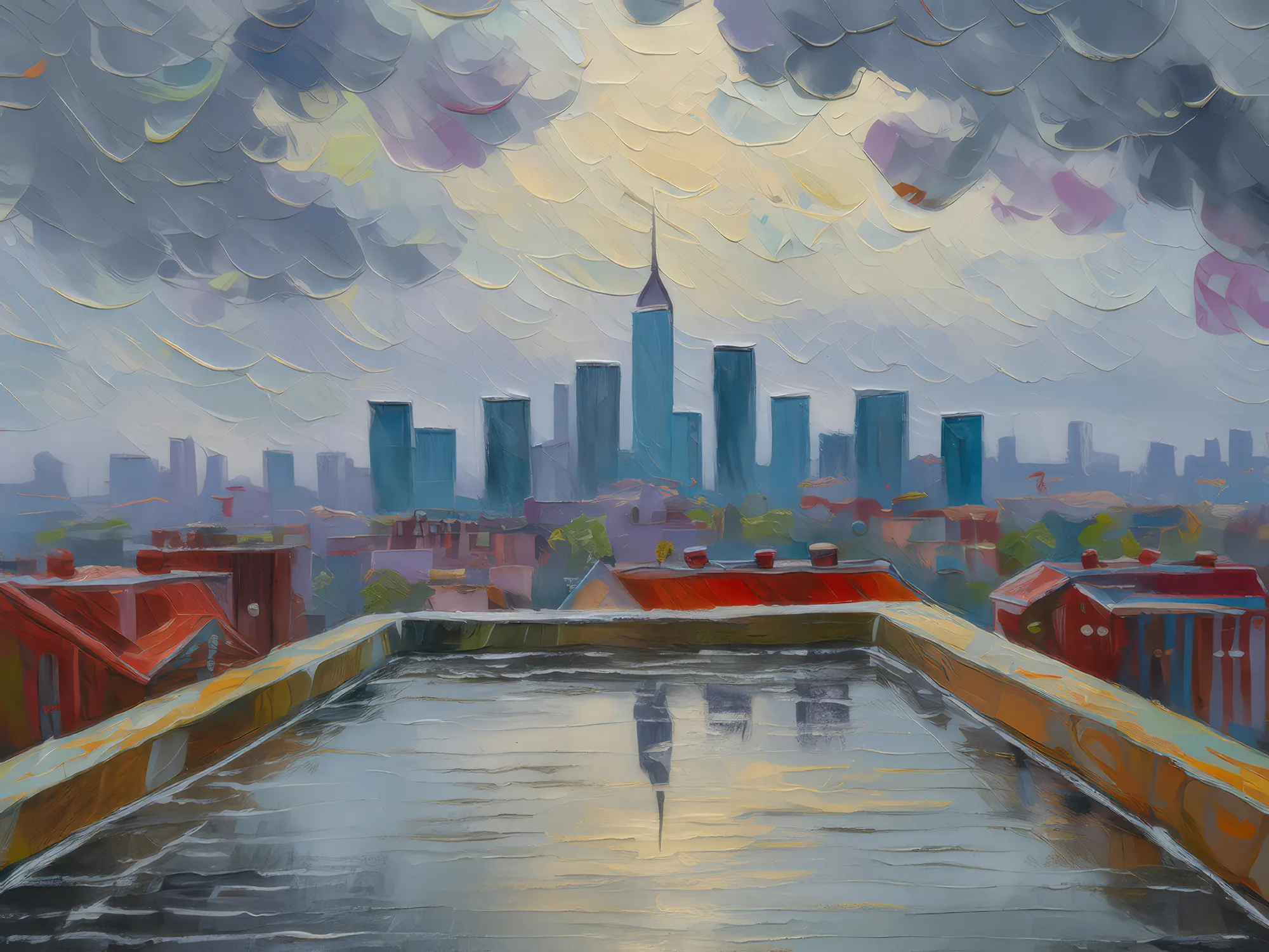 Painting: City Rooftop Rain