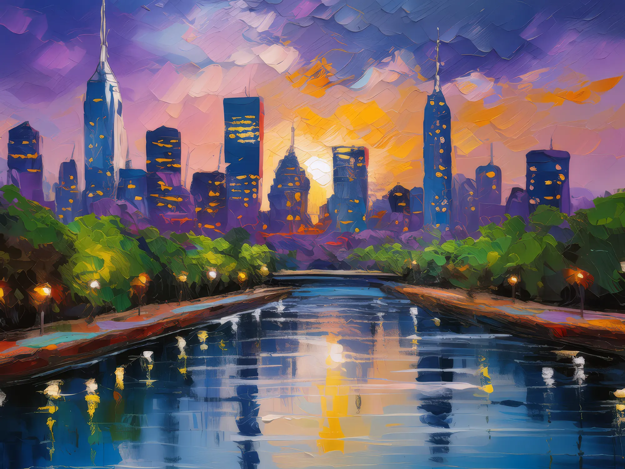 Painting: City Skyline at Twilight