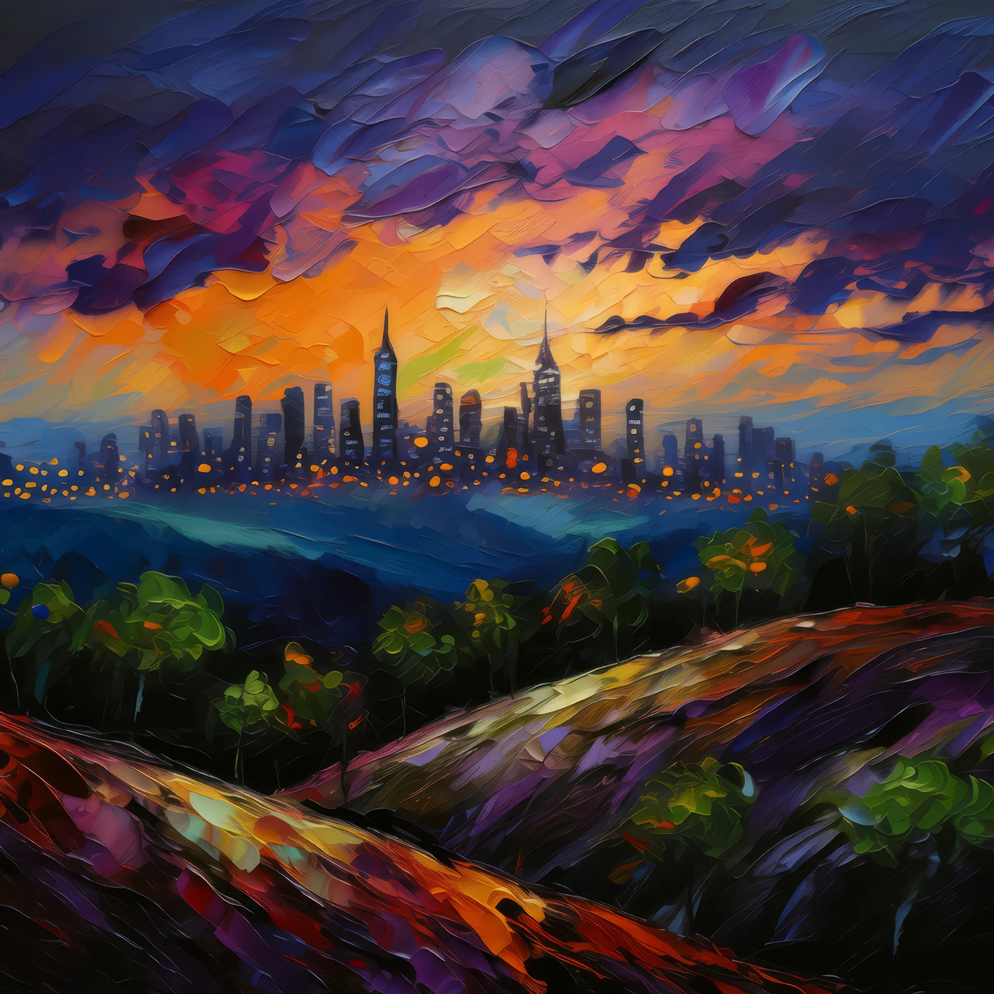 Painting: City Skyline from Hill