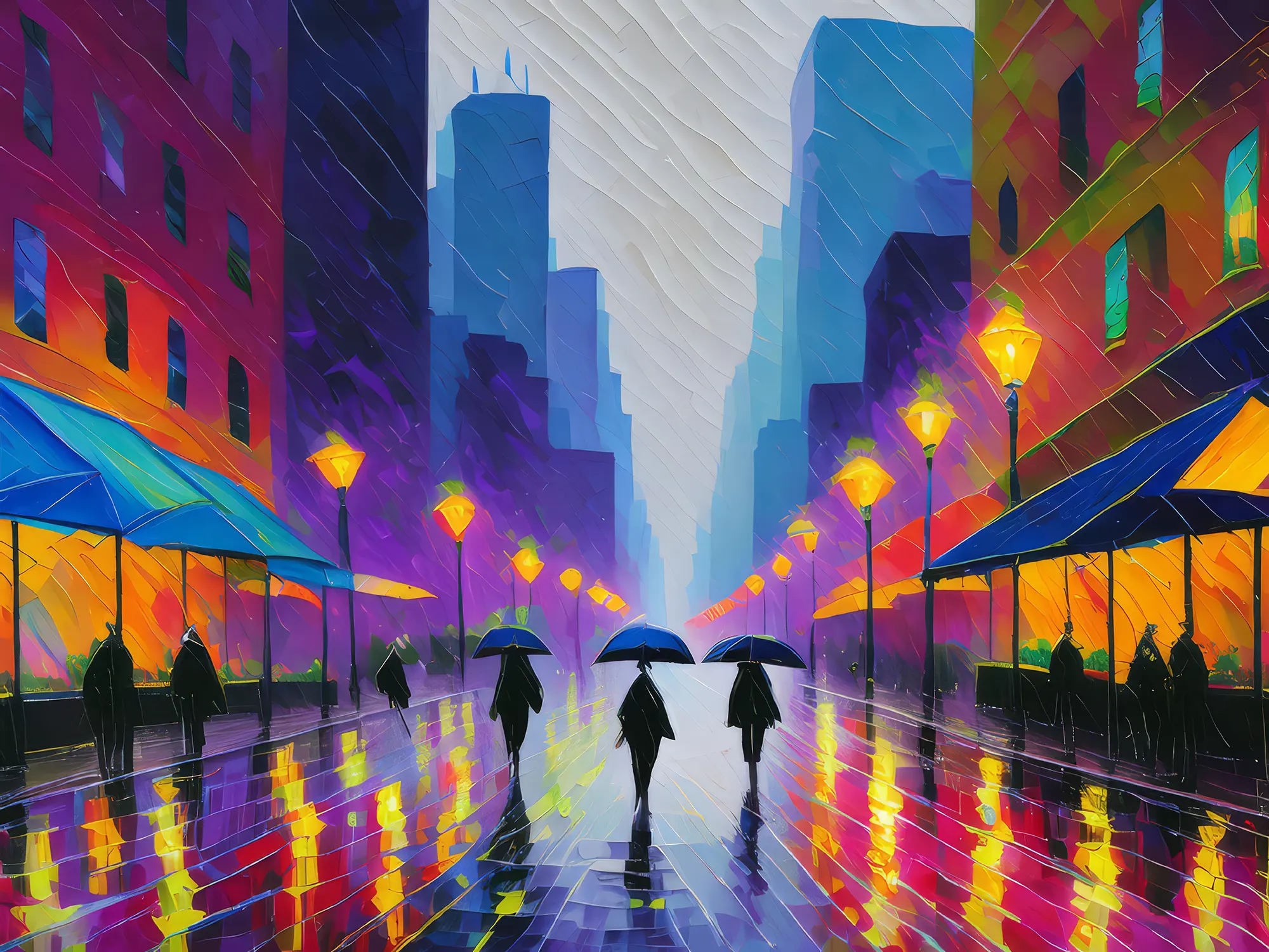 Painting: Cityscape Rain Reflection