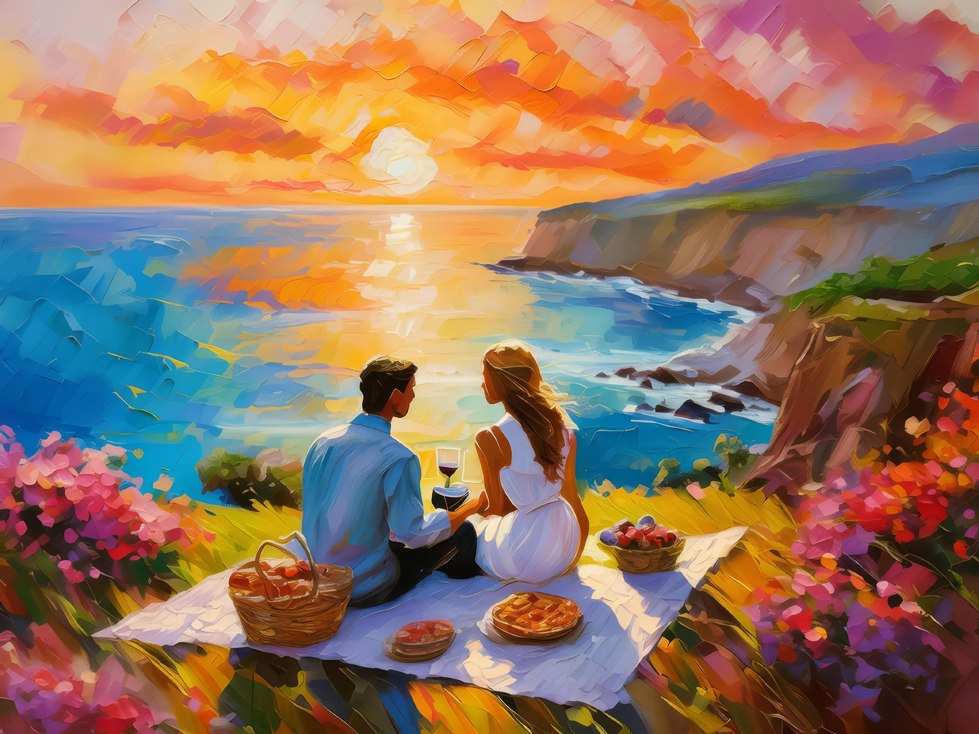 Painting: Cliffside Sunset Picnic