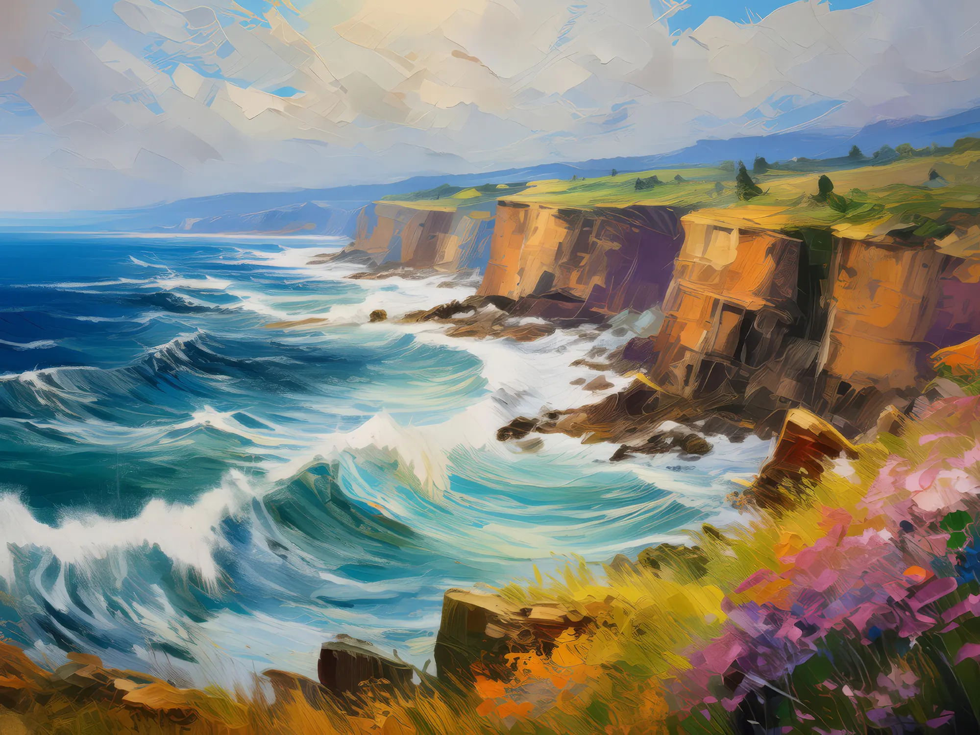 Painting: Coastal Cliffs at High Tide