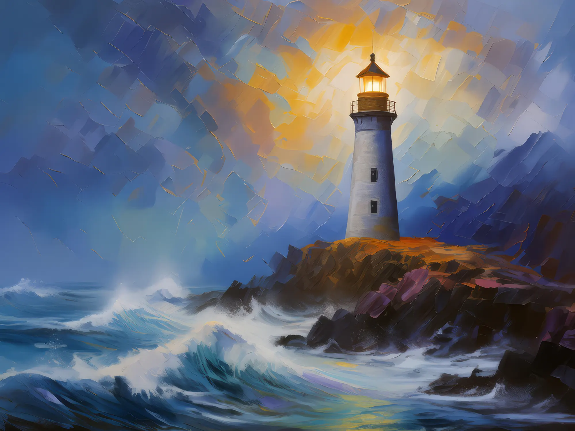 Painting: Coastal Lighthouse at Night