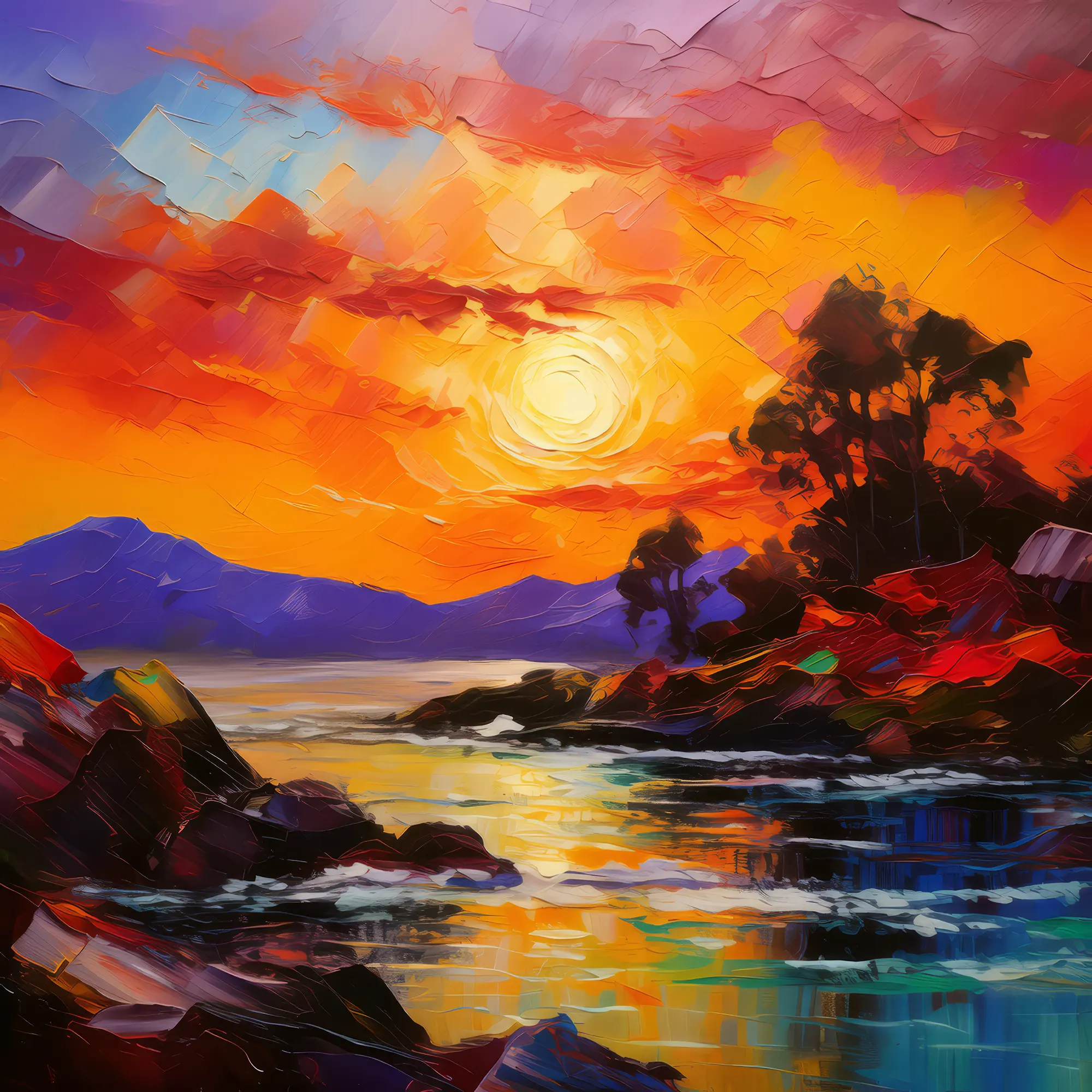 Painting: Crag Sunset Silhouette