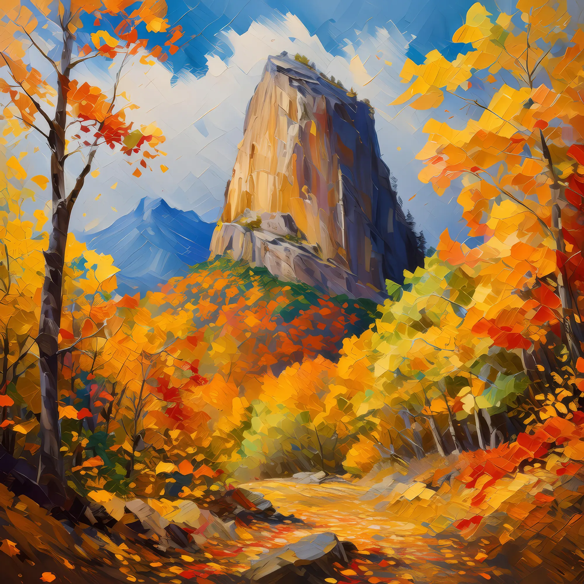 Painting: Crag in Autumn Forest