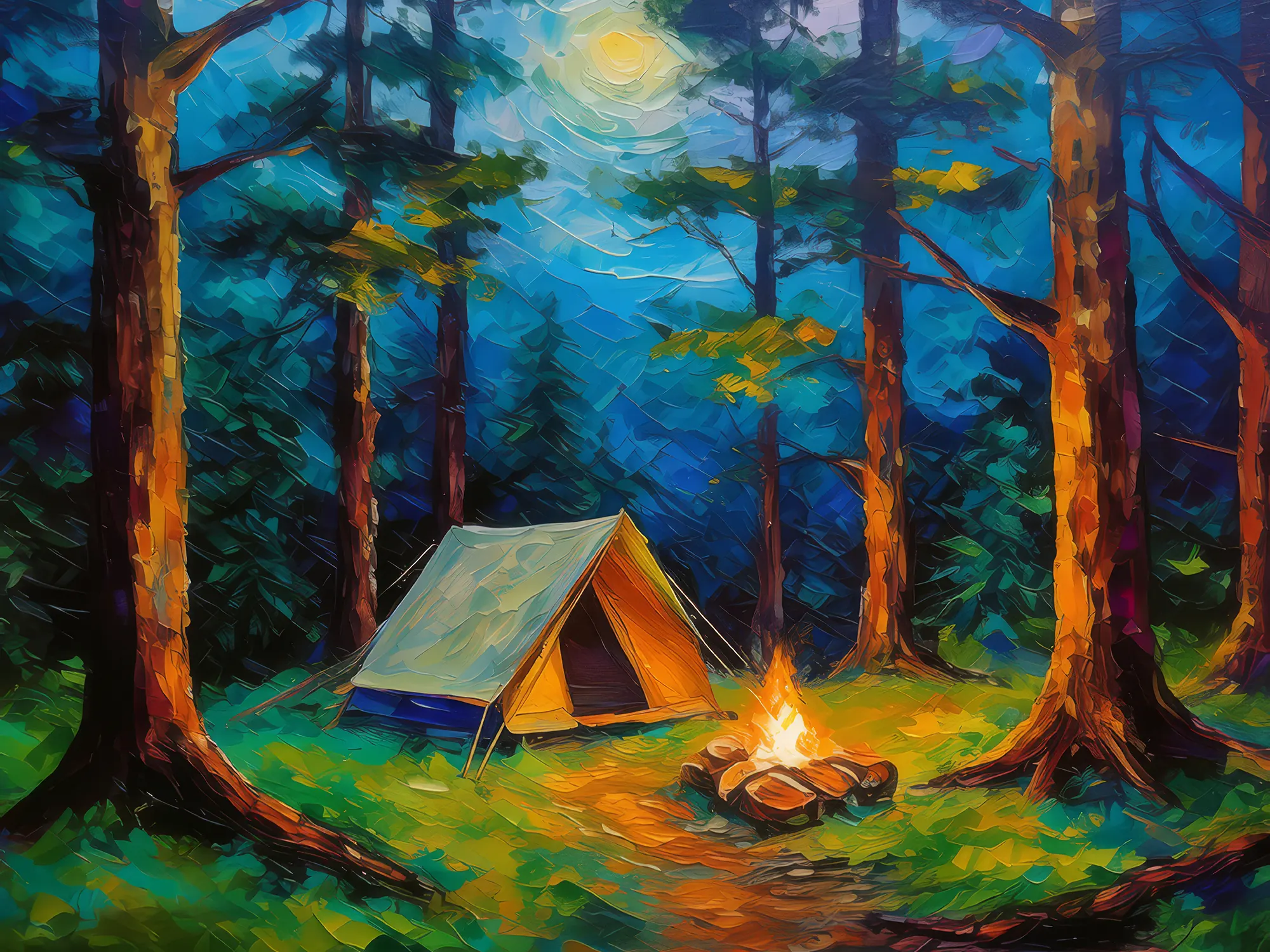 Painting: Deep Forest Campsite