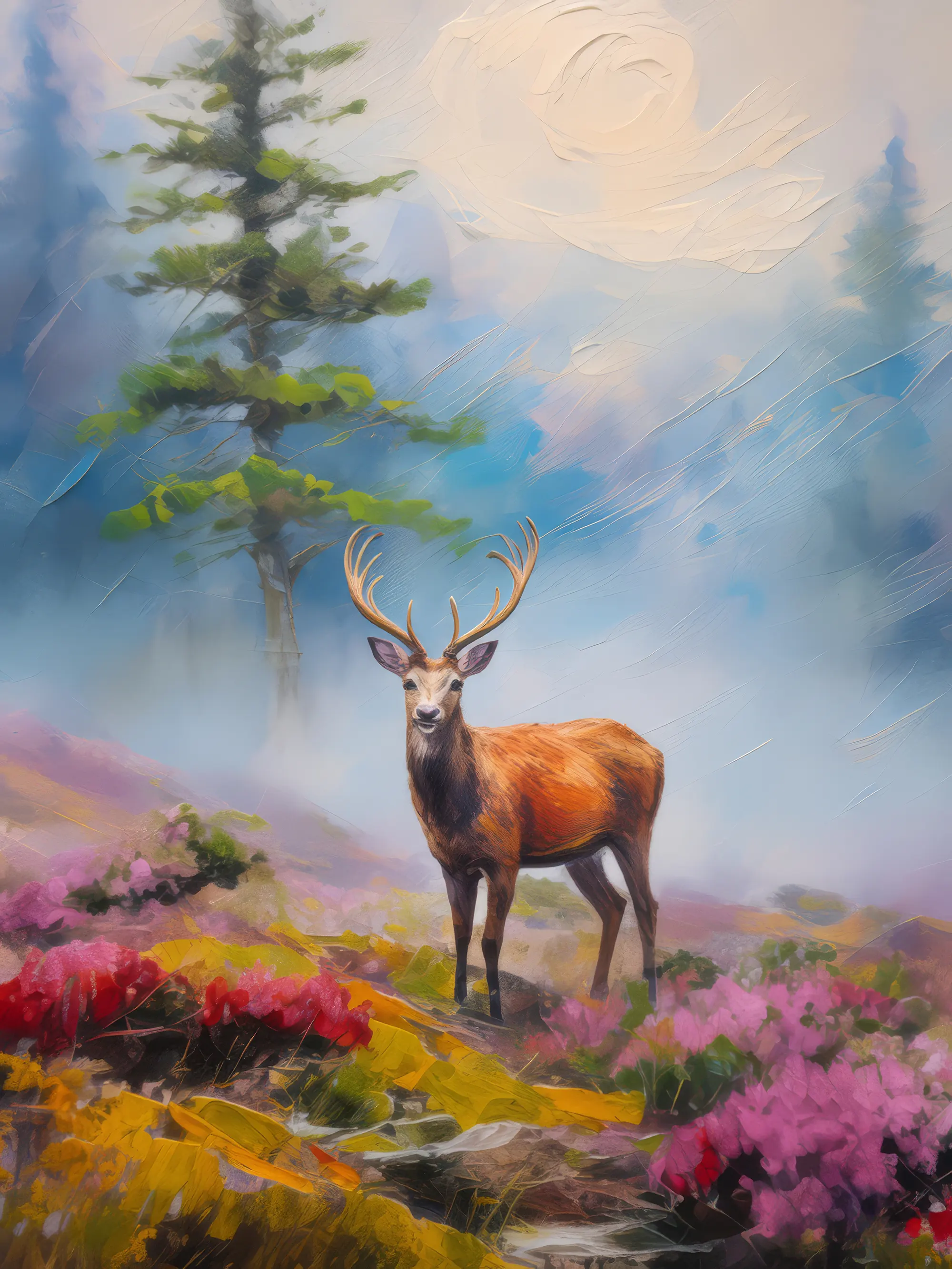 Painting: Deer on Misty Moor