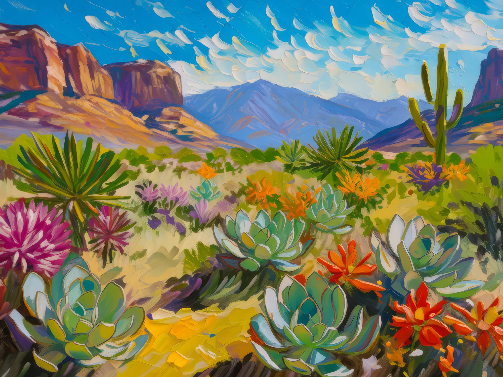 Painting: Desert Flora and Peaks