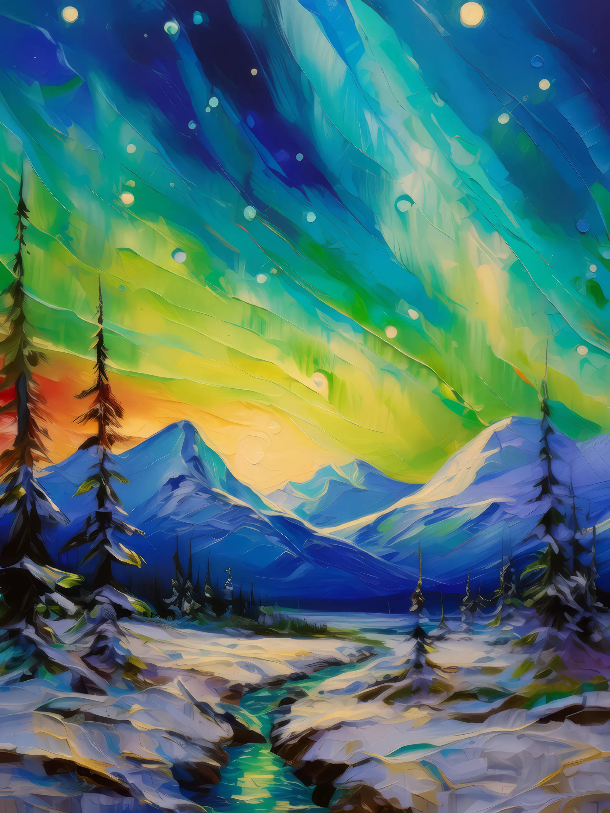 Painting: Desert Under Northern Lights