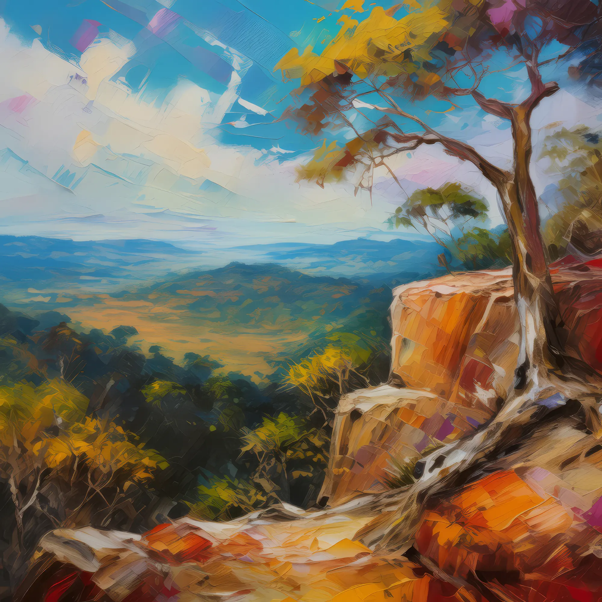 Painting: Dry Forest Cliffside View