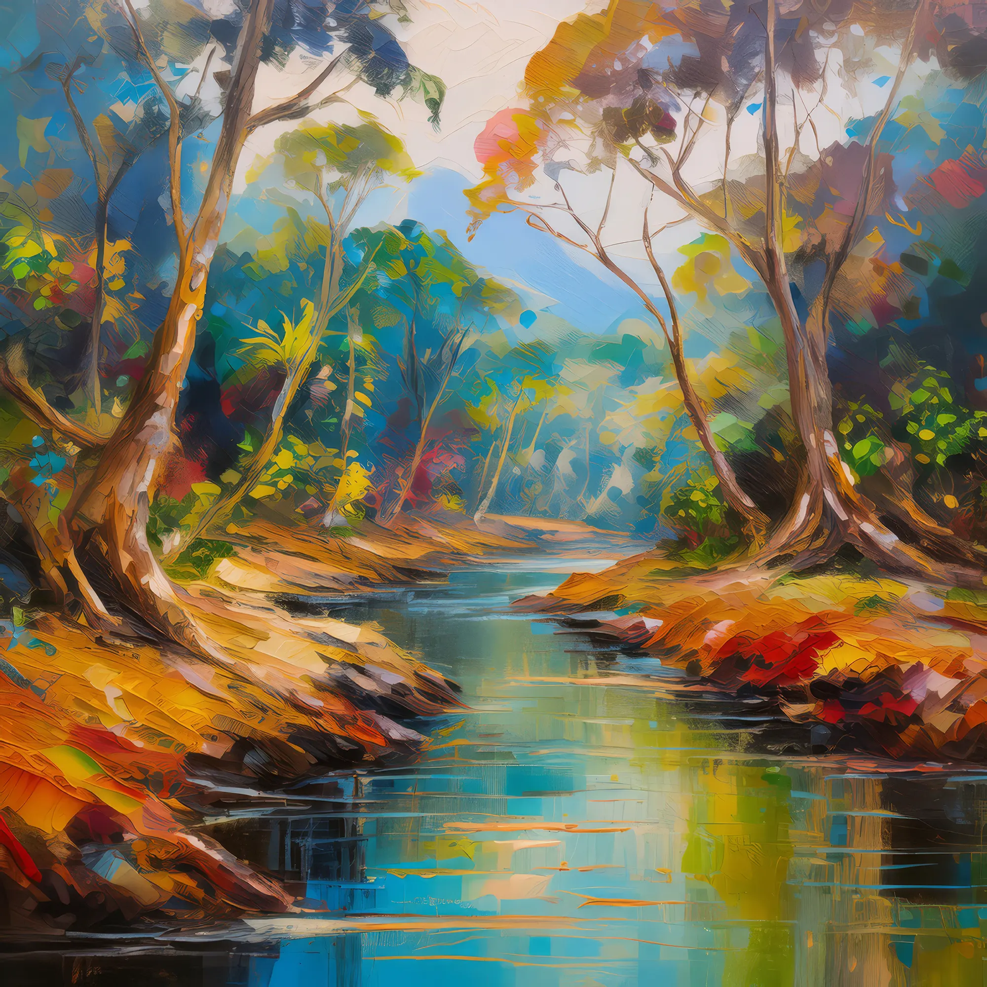 Painting: Dry Forest Creek Scene