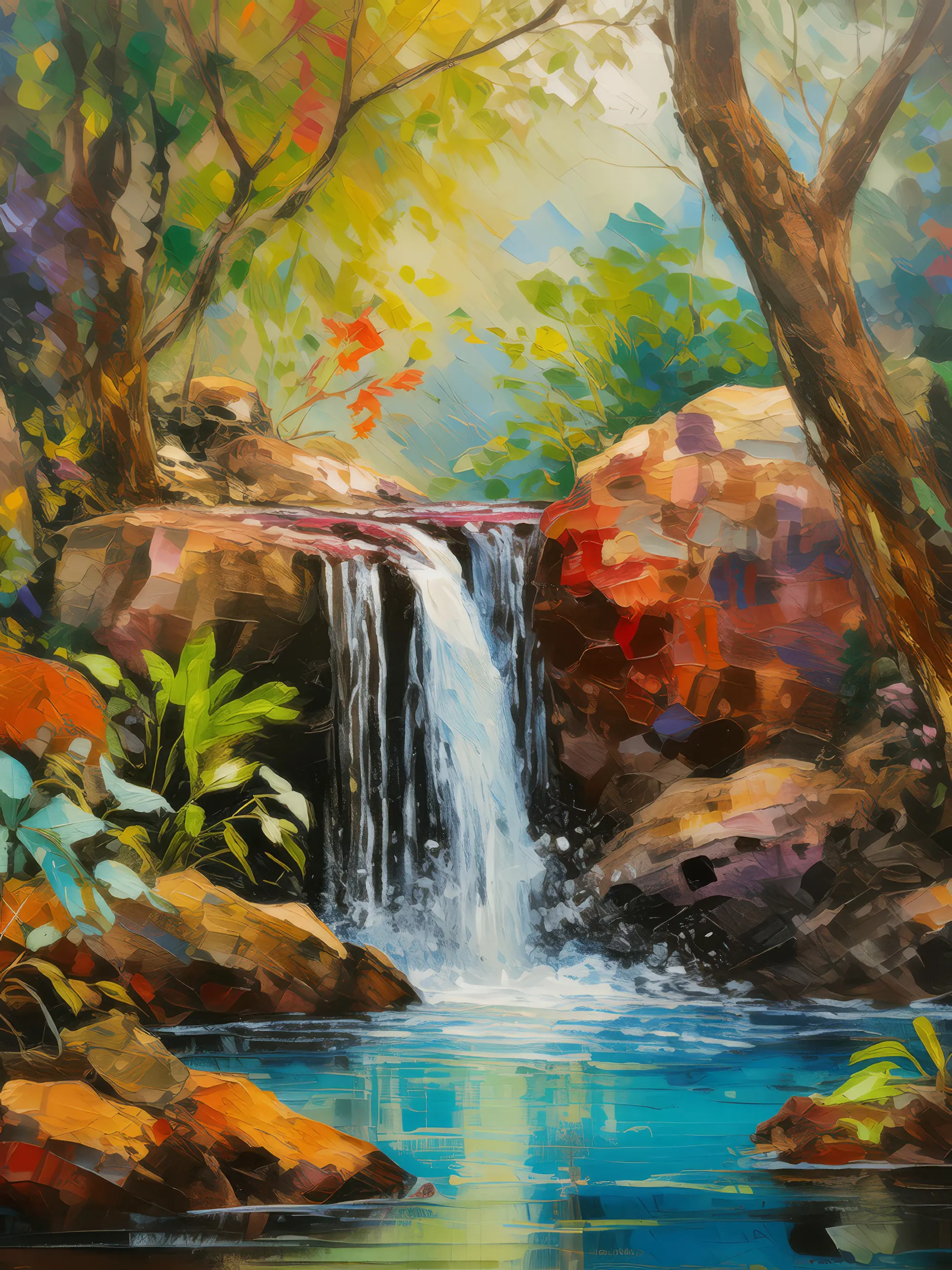 Painting: Dry Forest Hidden Waterfall