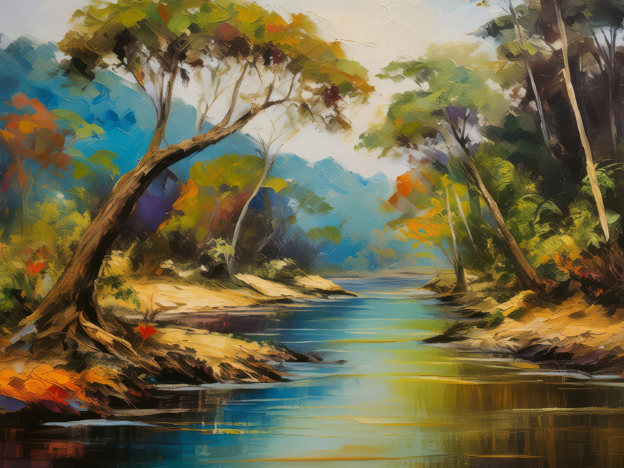 Painting: Dry Forest River Crossing