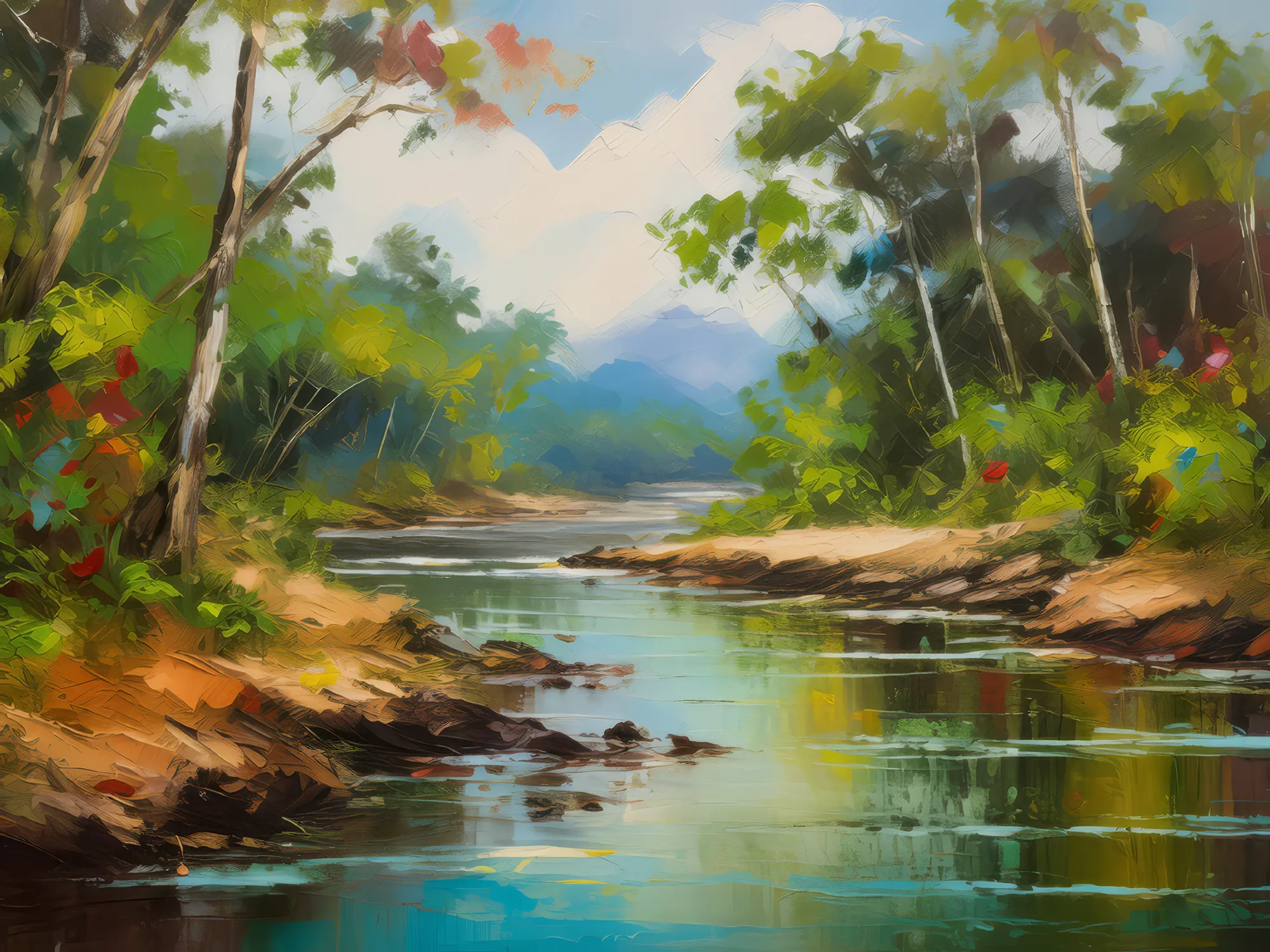 Painting: Dry Forest Riverbank