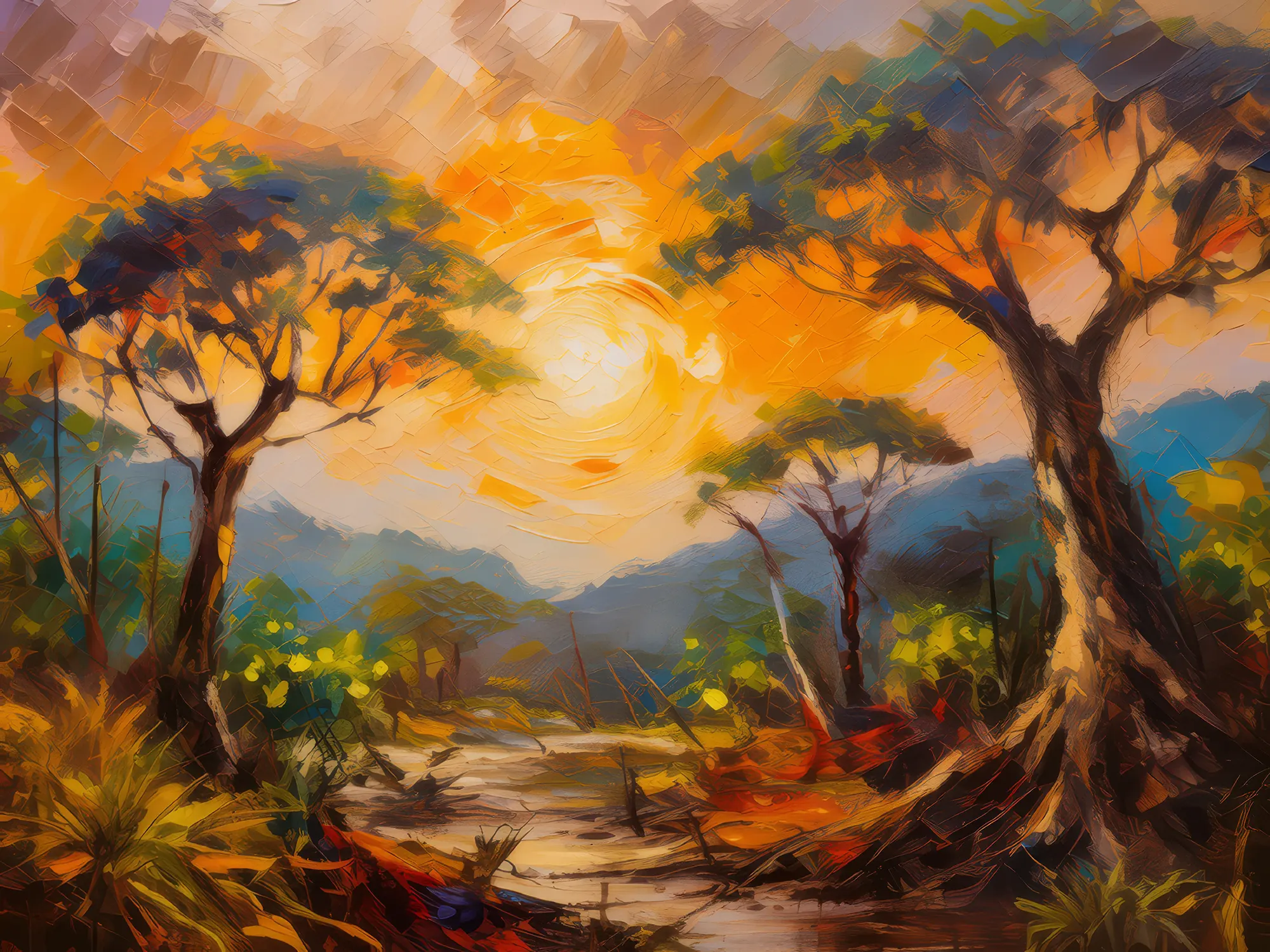 Painting: Dry Forest Sunset Glow