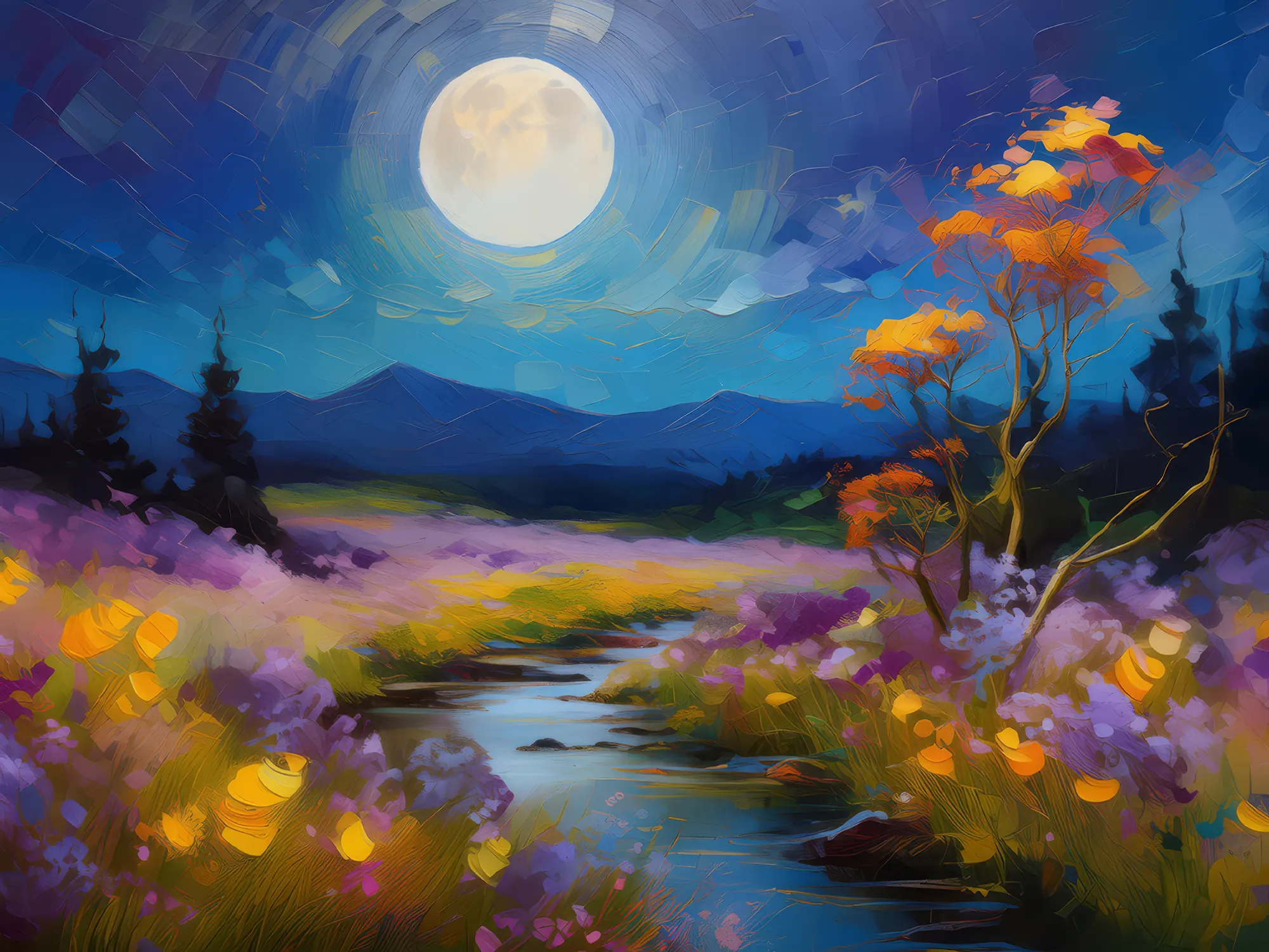 Painting: Enchanted Moor under Moon