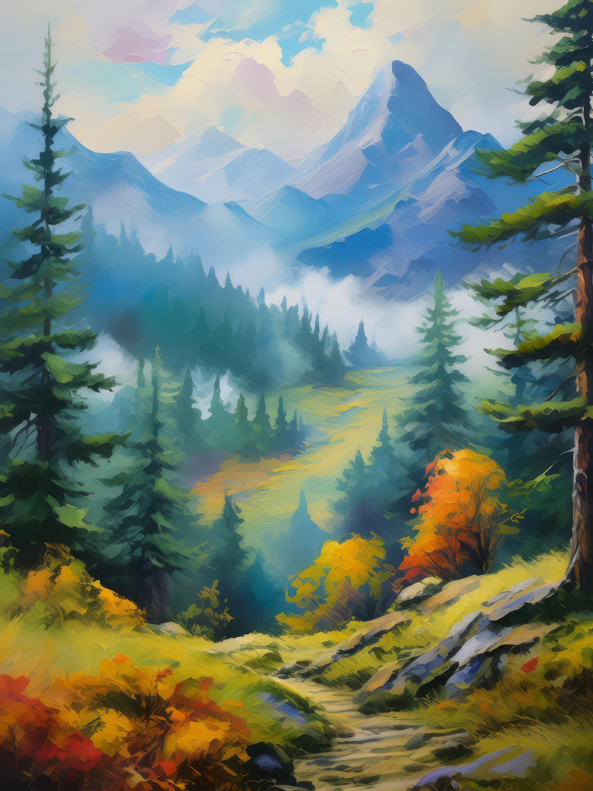 Painting: Enchanting Plateau Mist Forest