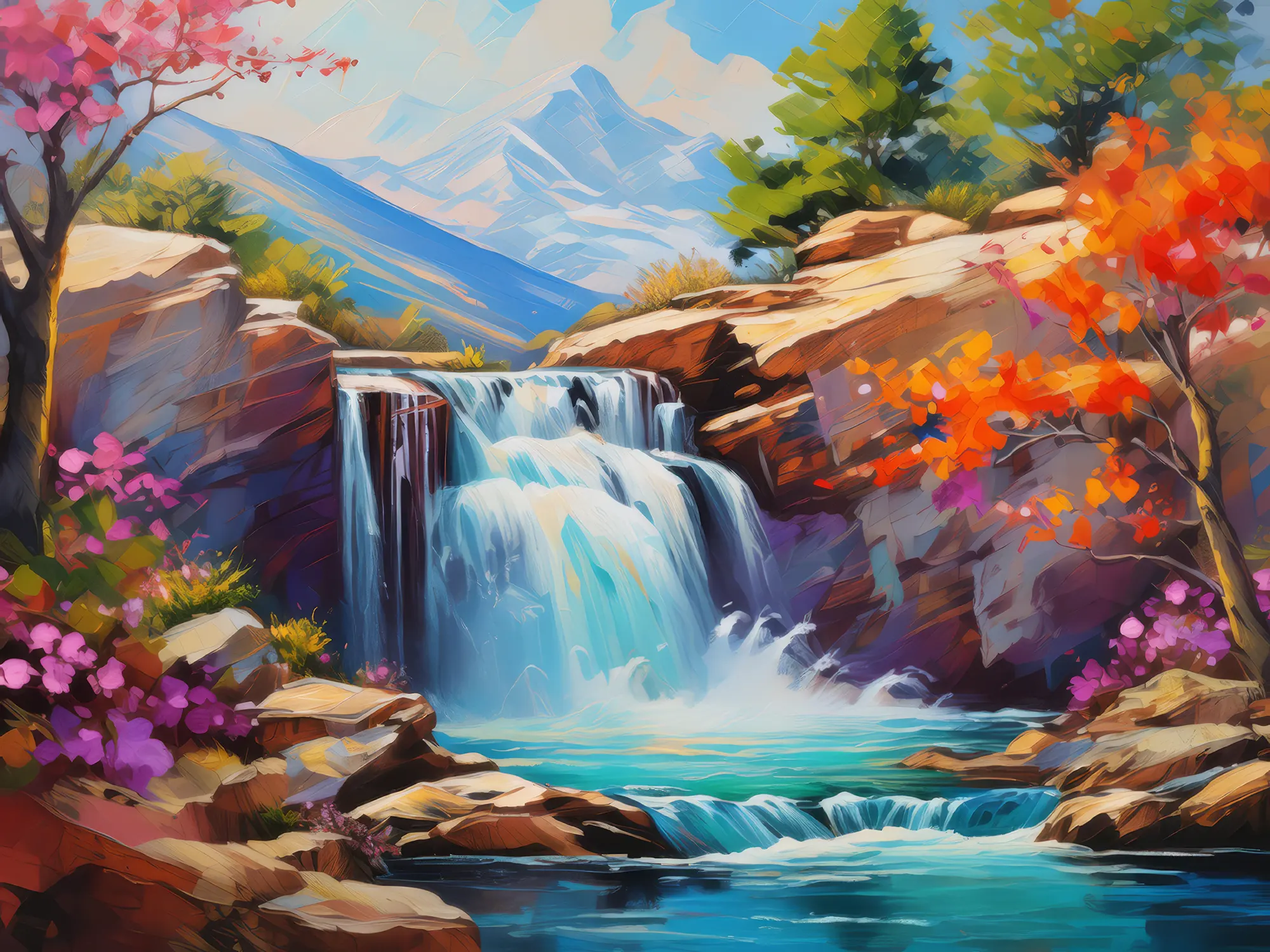 Painting: Enchanting Plateau Waterfall