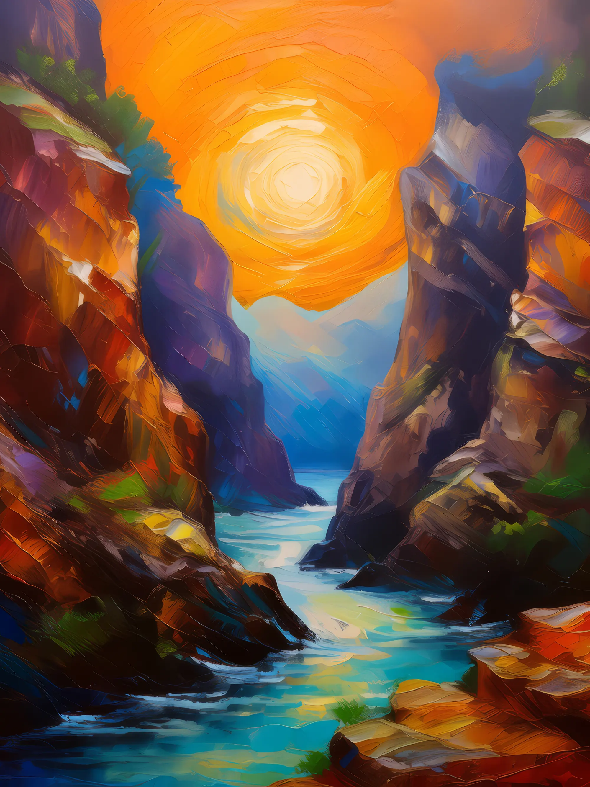 Painting: Enigmatic Echoes in Craggy Chasm