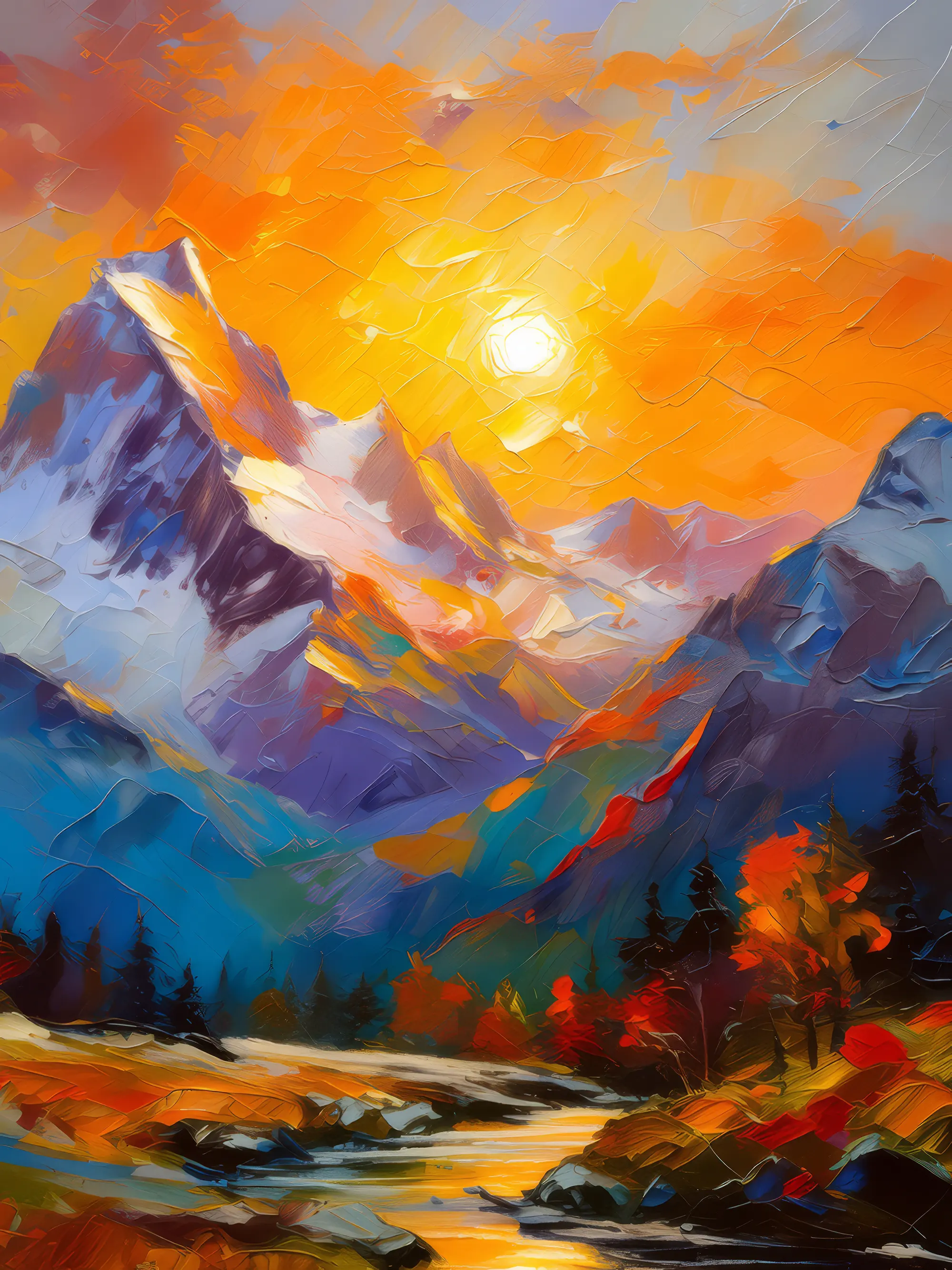 Painting: Evening Glow on Alpine Peaks