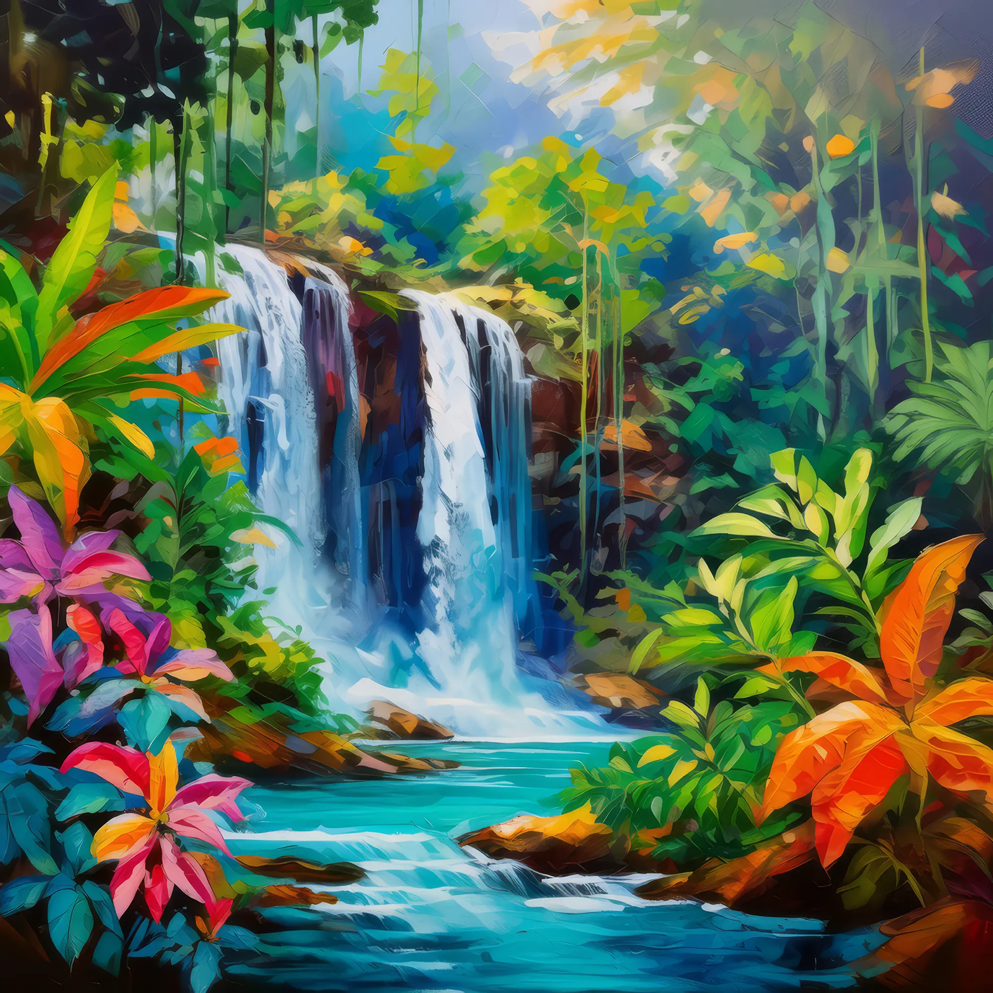 Painting: Exotic Jungle Waterfall