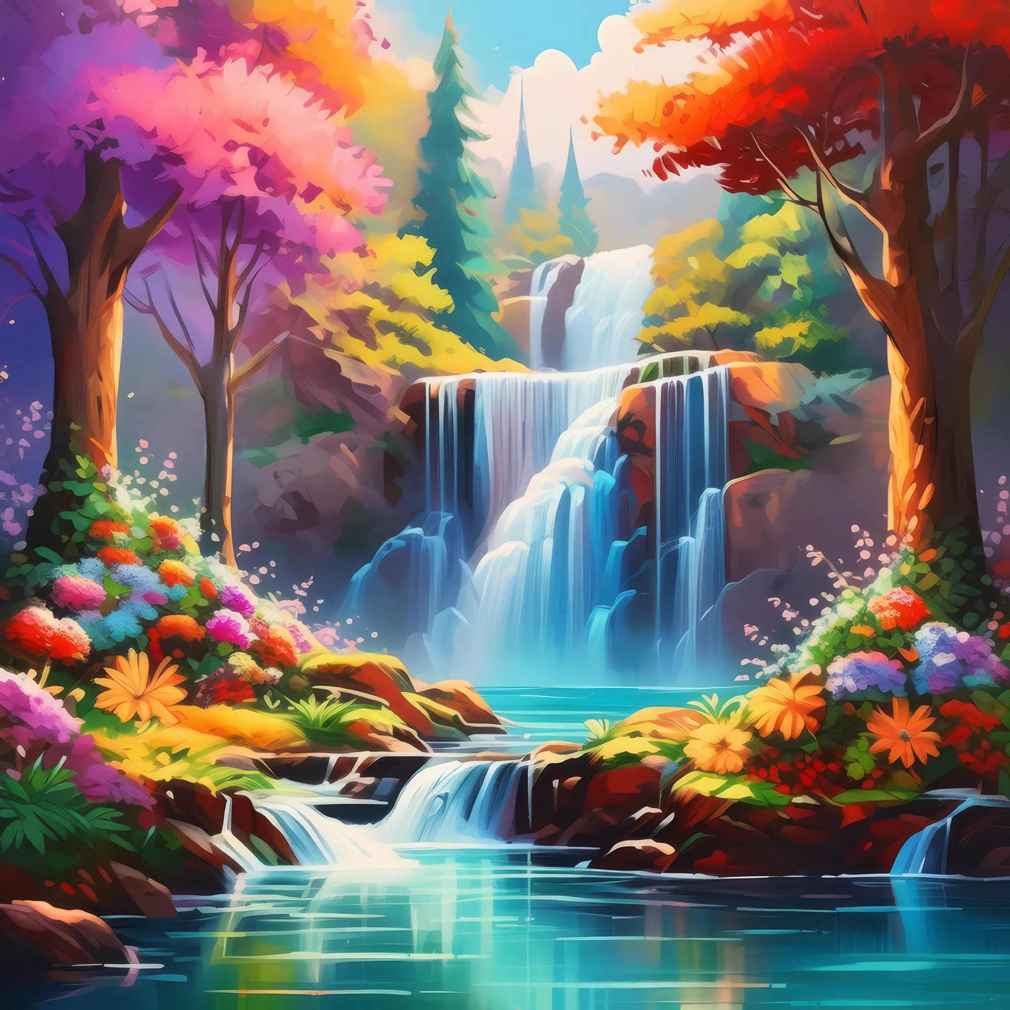 Painting: Fairy Tale Waterfall Scene