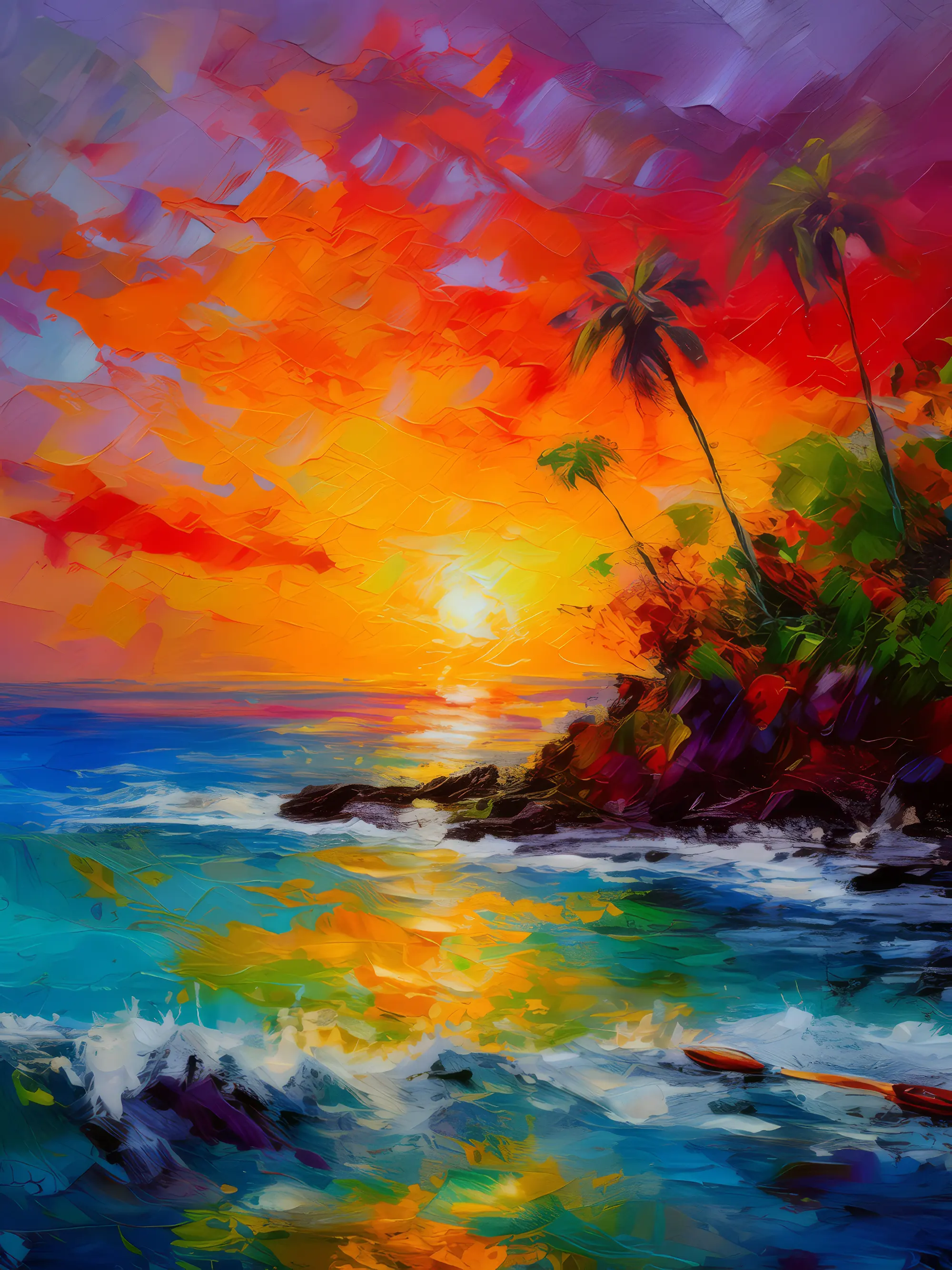 Painting: Fiery Ocean Sunset