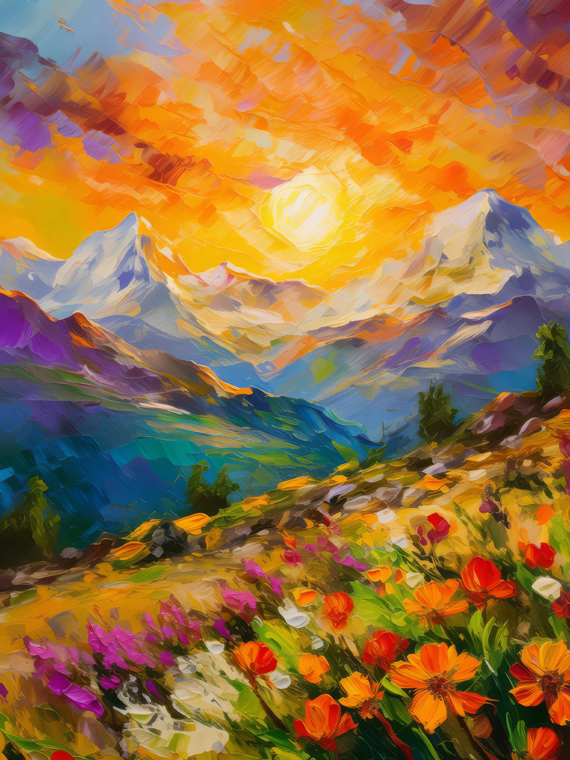 Painting: Fiery Sunset Over Alps