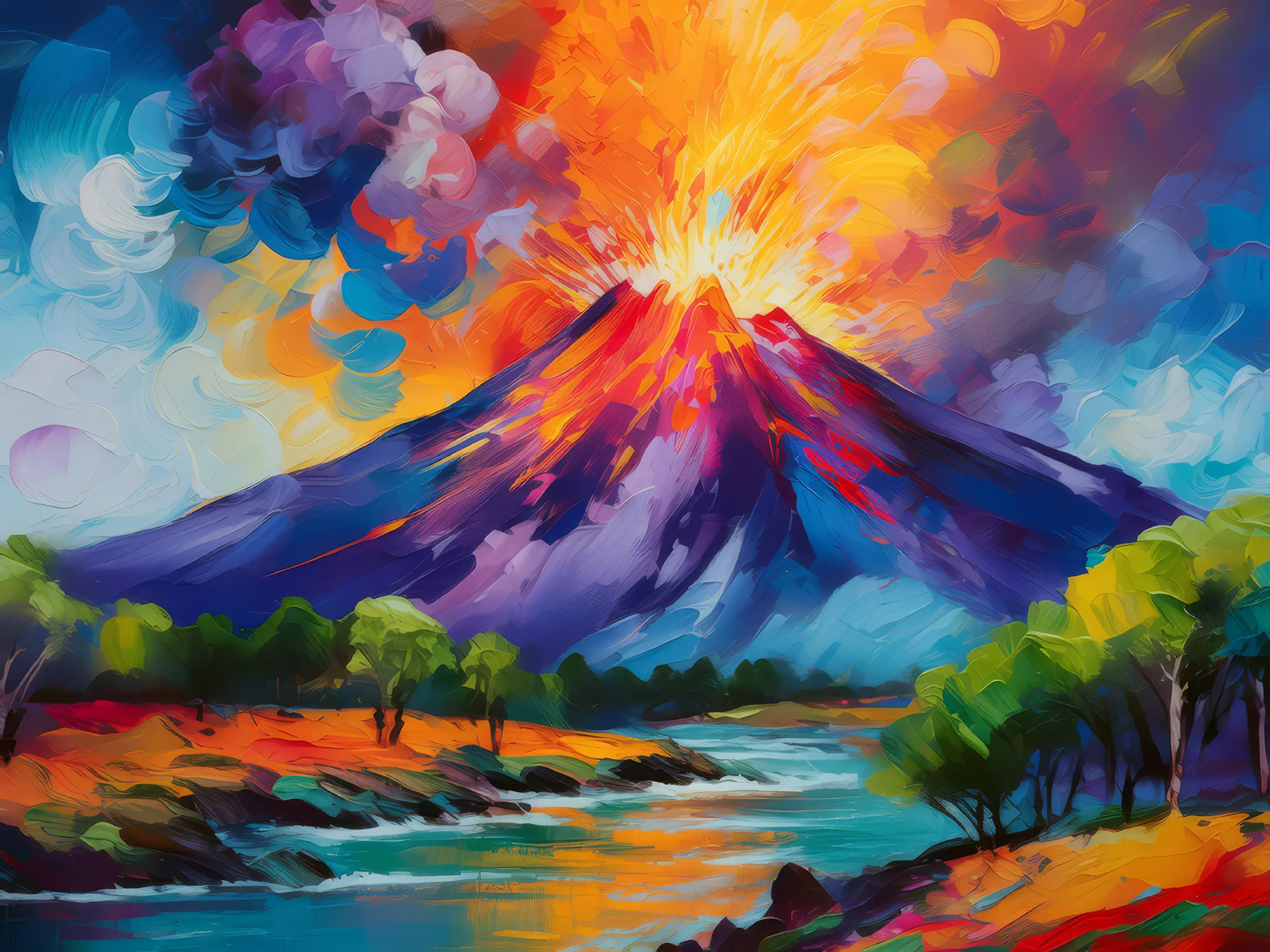 Painting: Fiery Volcano Eruption