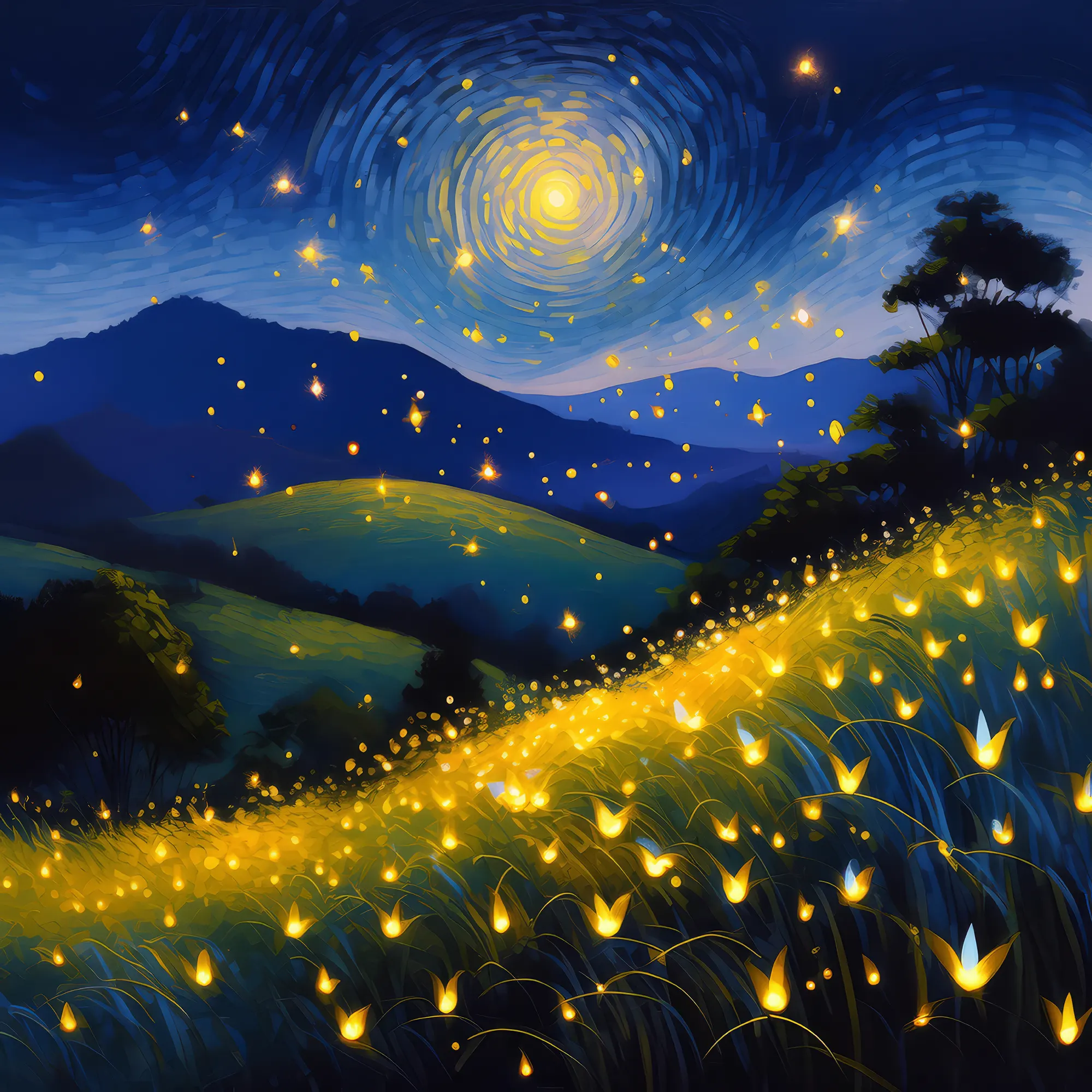 Painting: Fireflies Over the Knoll