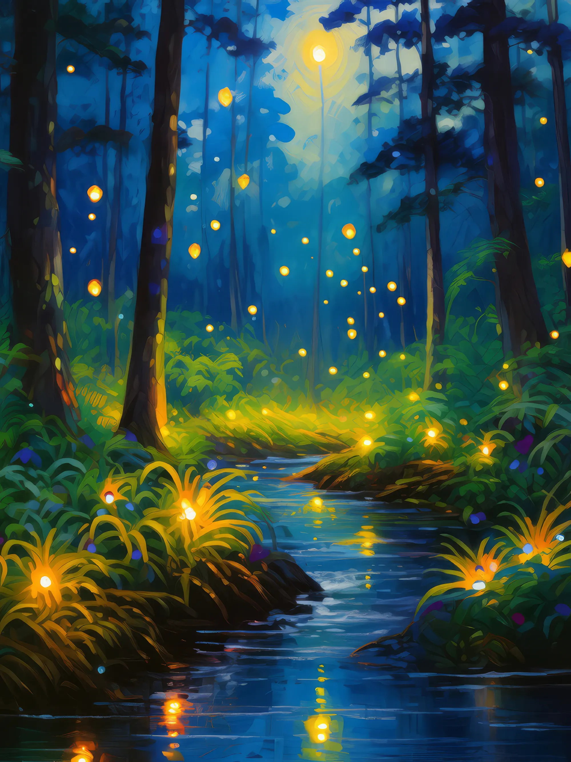 Painting: Fireflies at Dusk in the Jungle