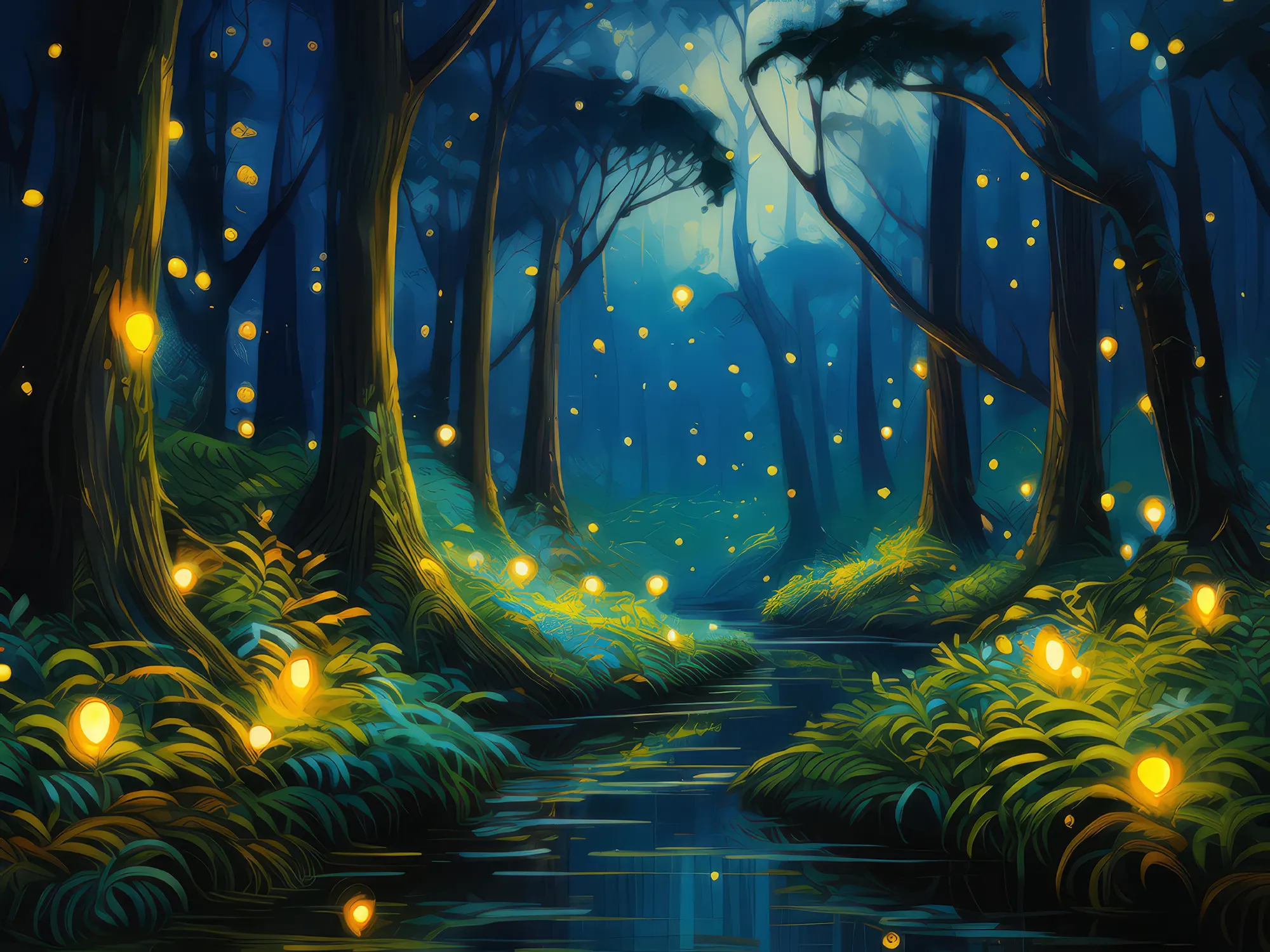Painting: Fireflies in the Boreal Jungle