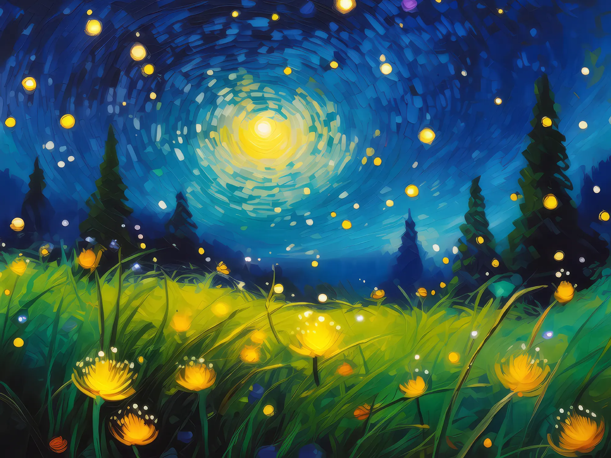 Painting: Firefly Nights on the Grassland
