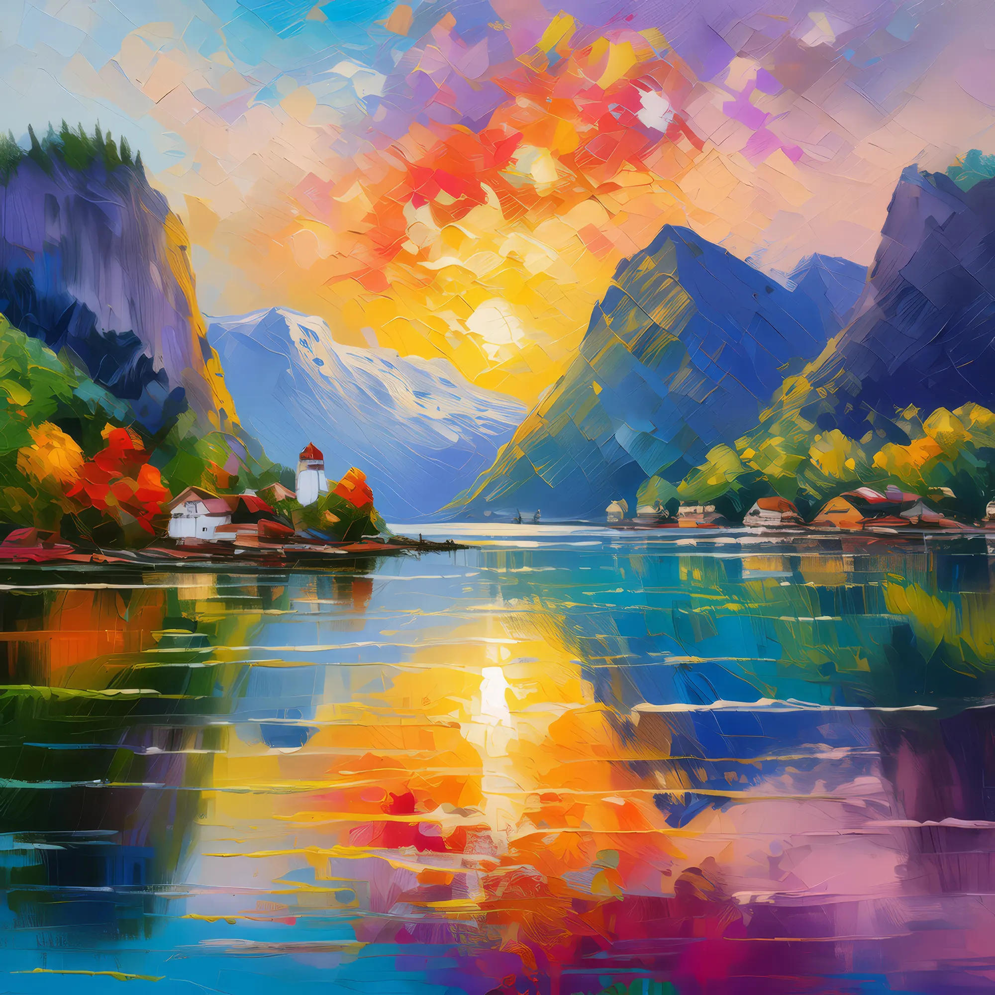 Painting: Fjord Reflections at Sunrise