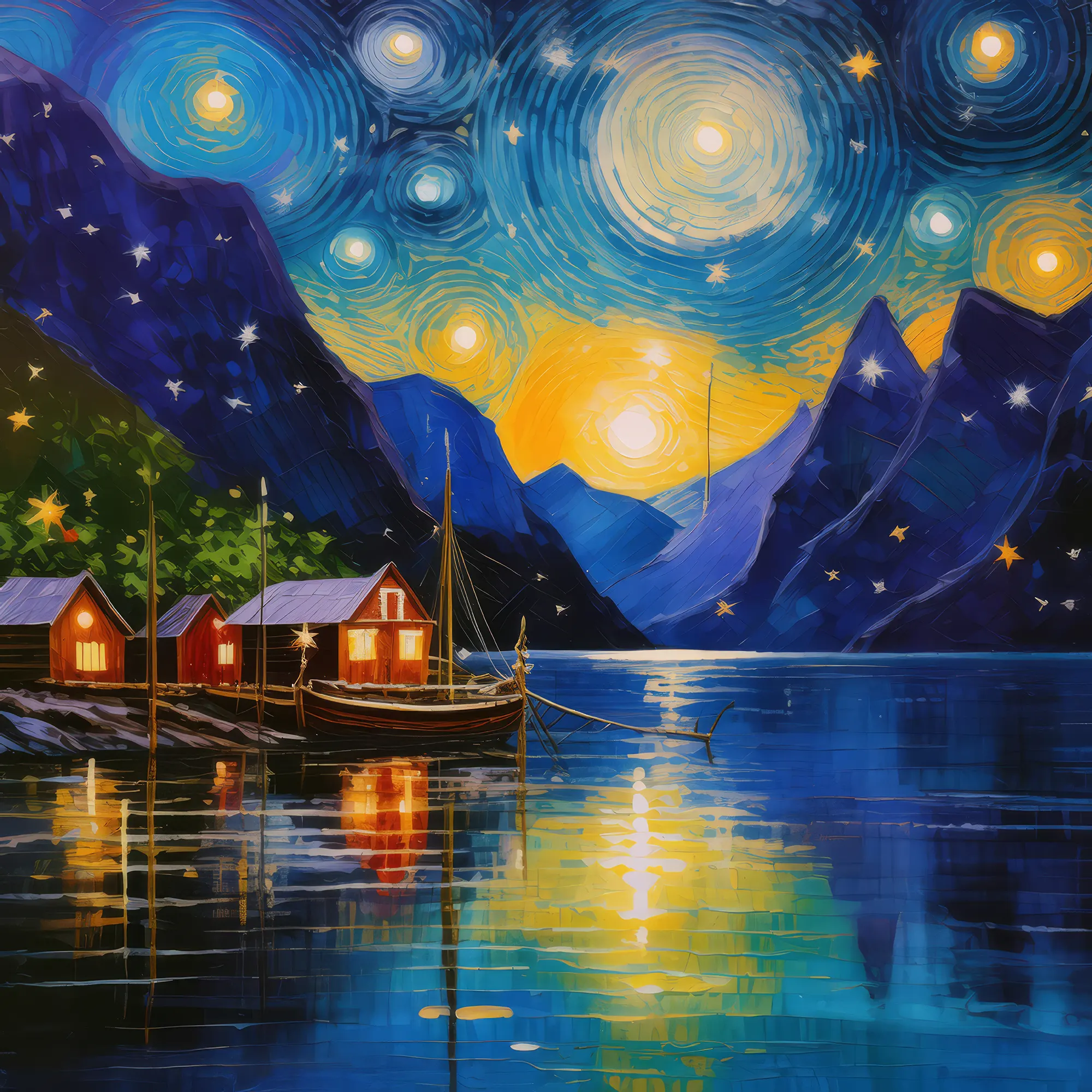 Painting: Fjord Under Starlit Nights