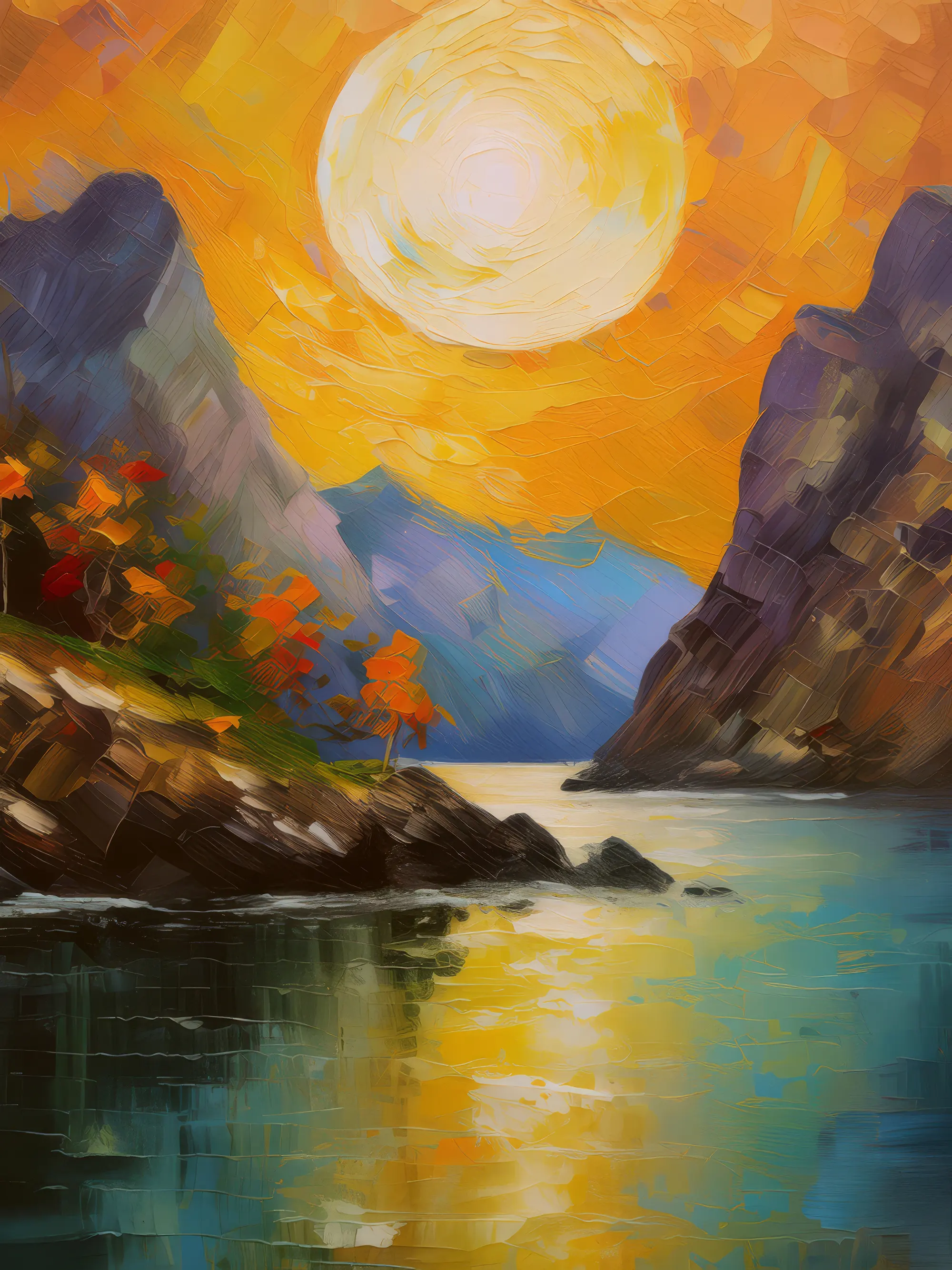 Painting: Fjord Under the Harvest Moon