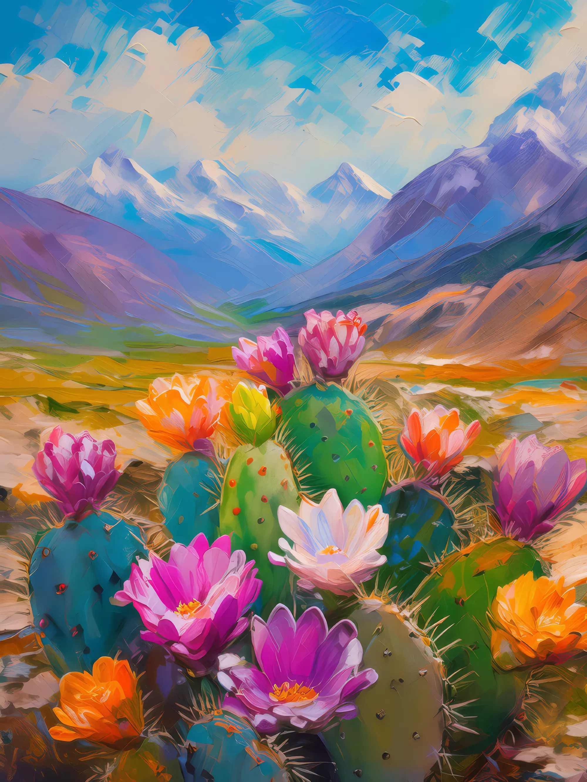 Painting: Flowering Cacti in Alpine Desert