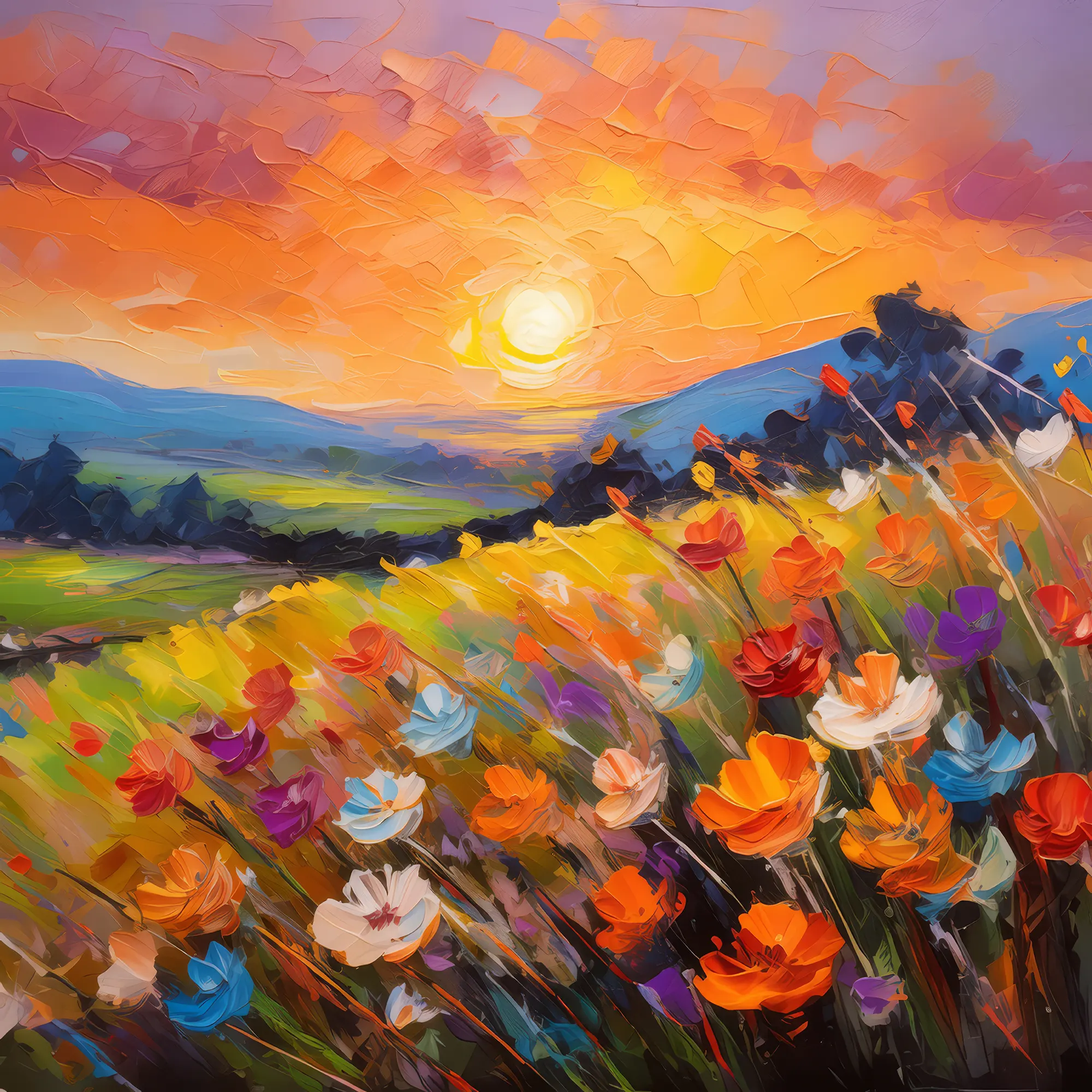 Painting: Flowering Grassland at Sunset