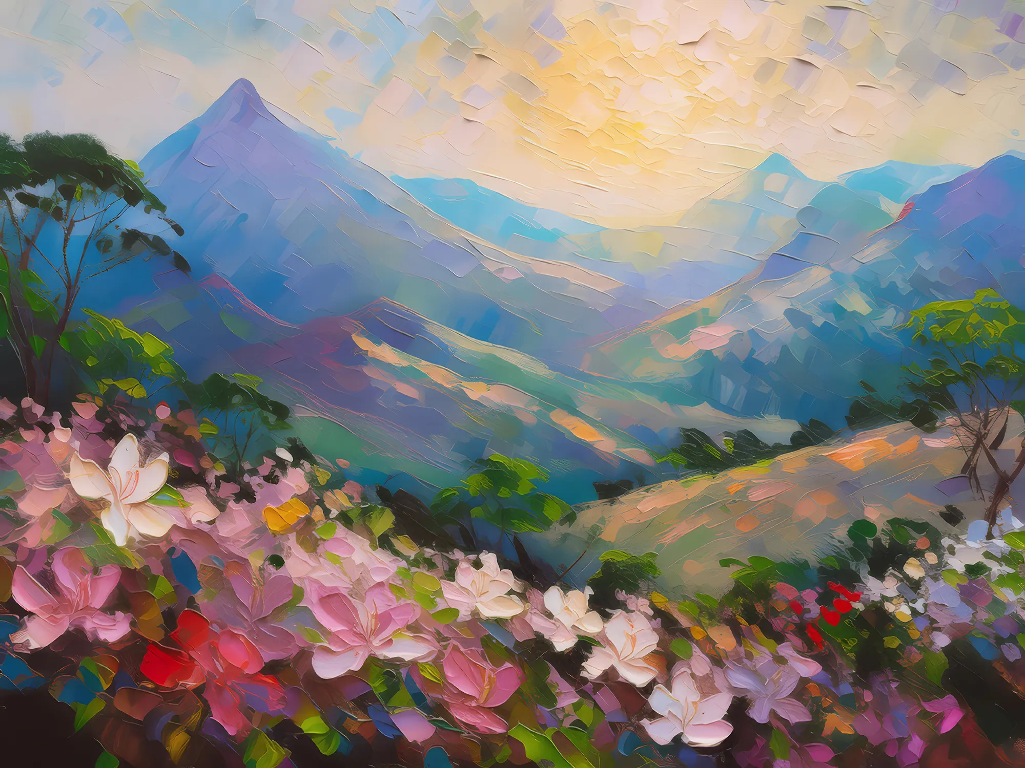 Painting: Flowering Slopes at Dawn