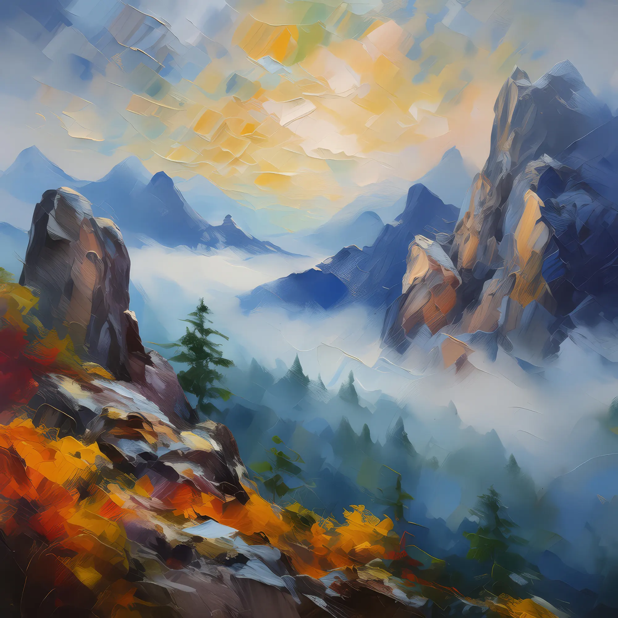 Painting: Fog-Shrouded Crag Mystery