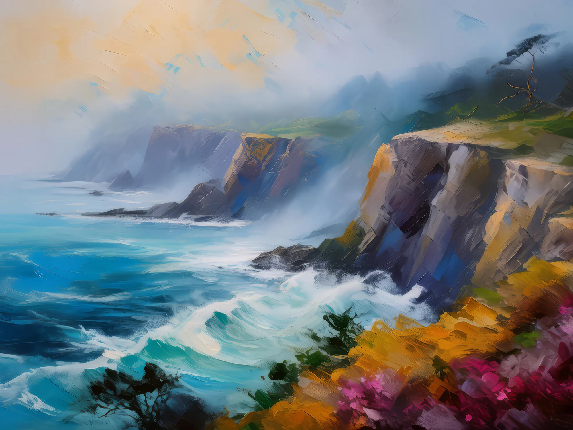 Painting: Foggy Coastal Cliffs